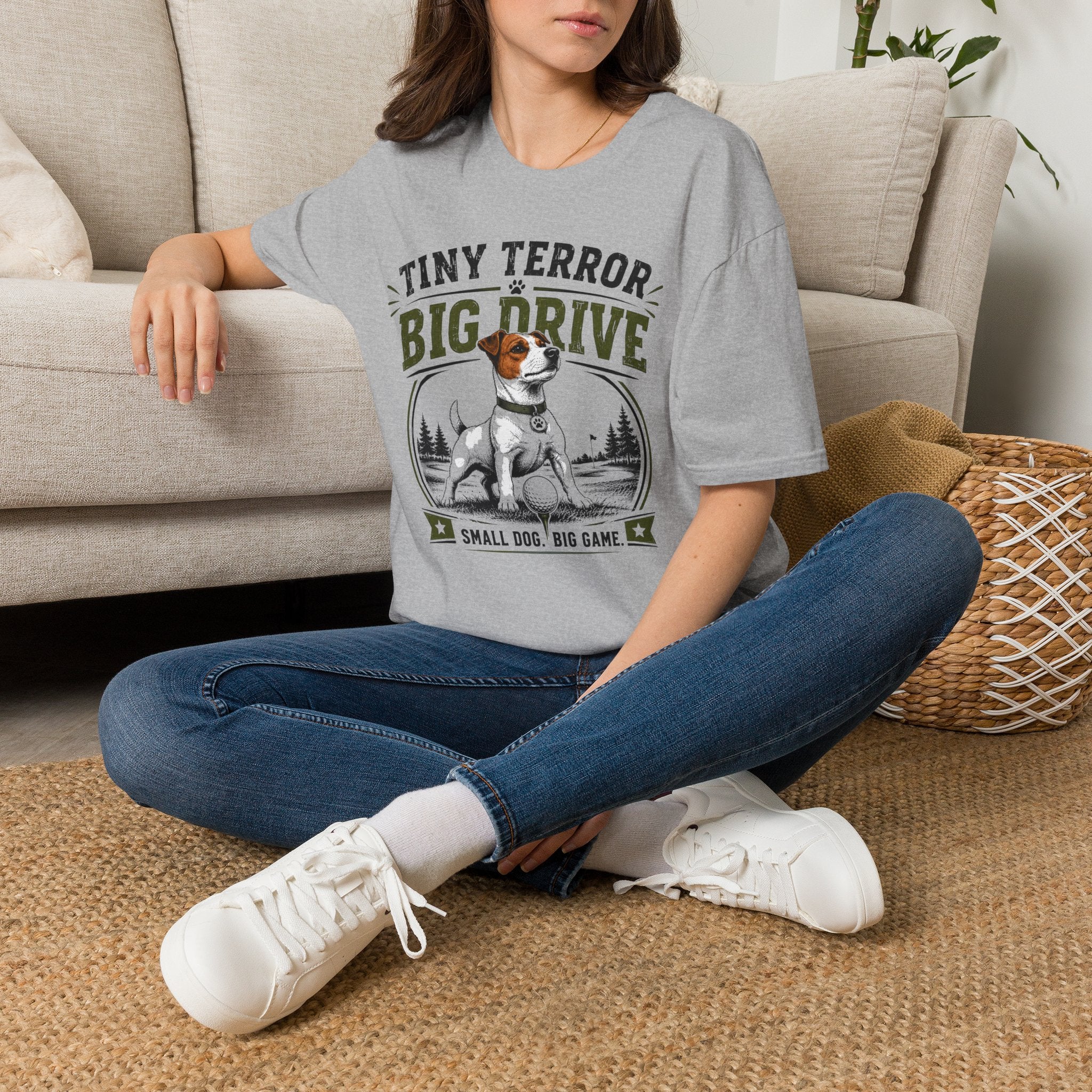 T-Shirt — "Tiny Terror, Big Drive" Hunting Dog Graphic