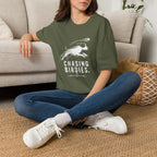 T-Shirt — "Chasing Birdies" Dog Badminton Graphic Tee