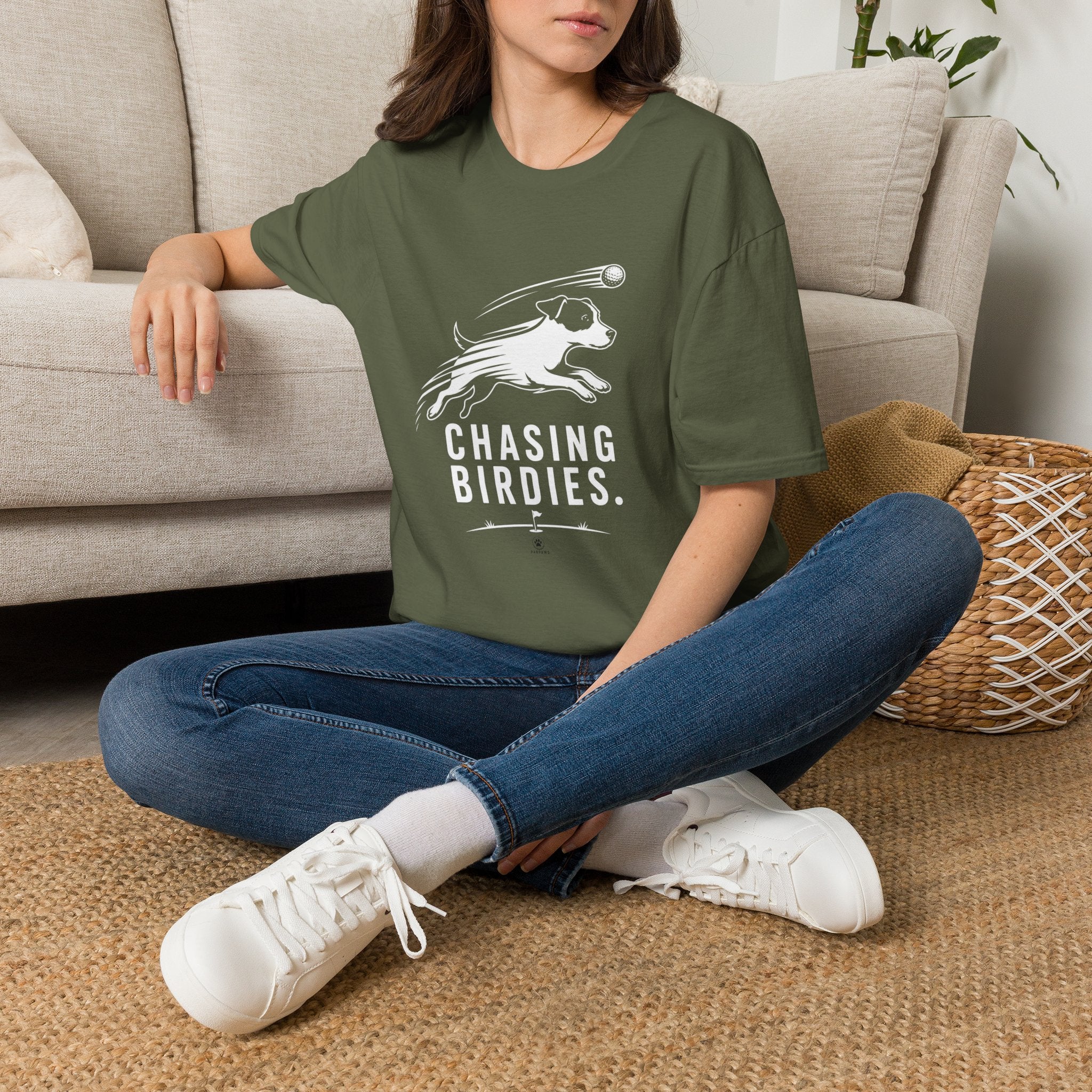 T-Shirt — "Chasing Birdies" Dog Badminton Graphic Tee