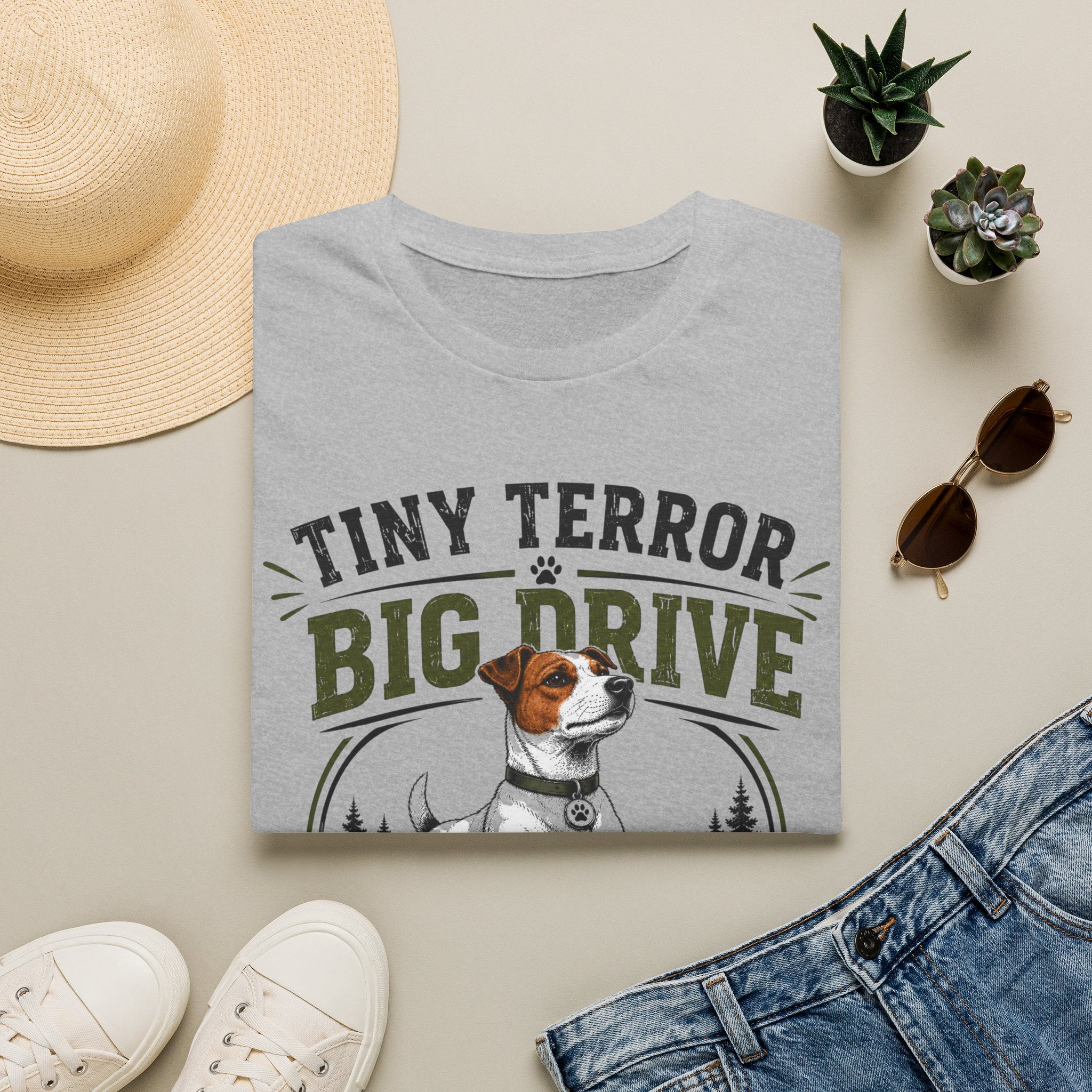 T-Shirt — "Tiny Terror, Big Drive" Hunting Dog Graphic