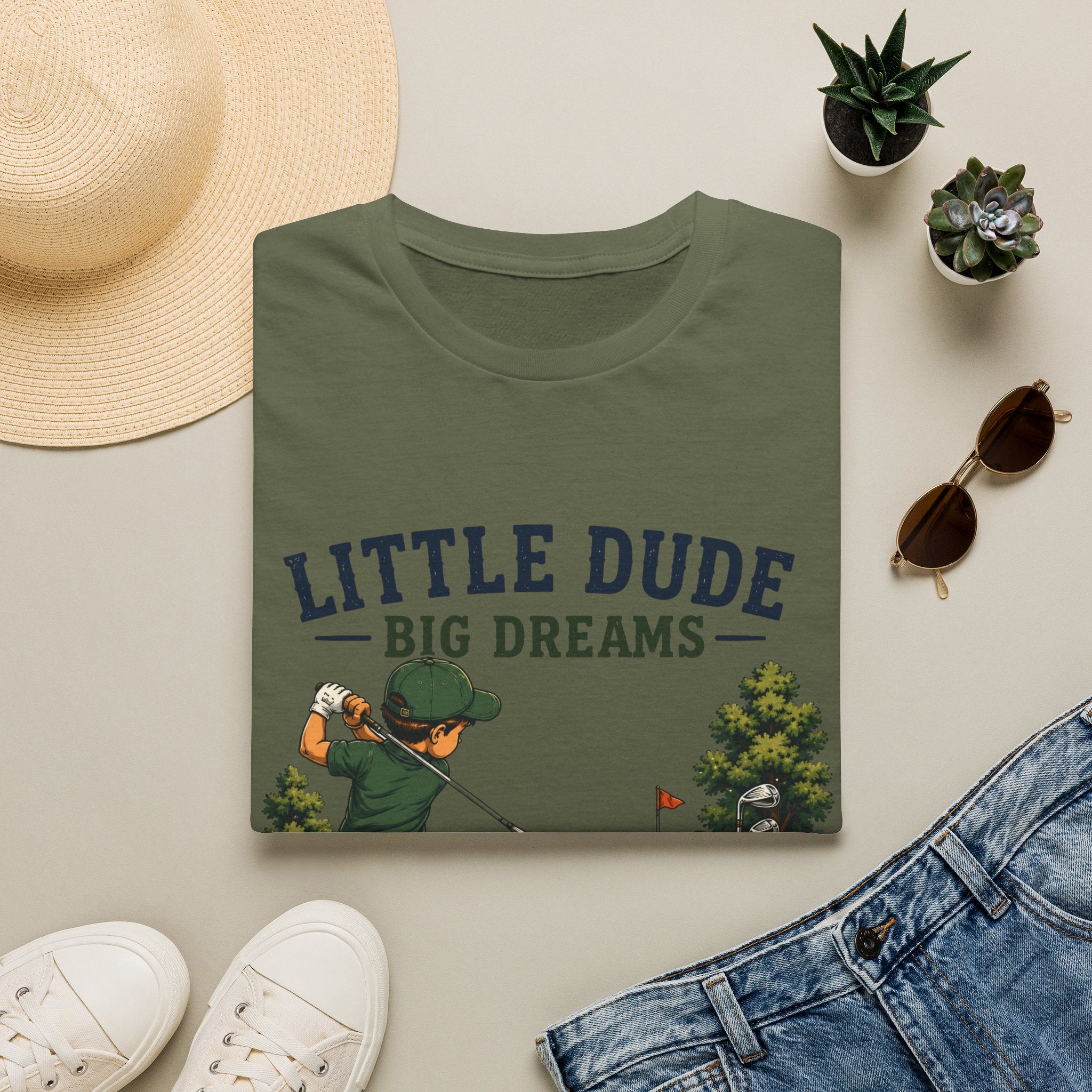 Little Dude Big Dreams T-Shirt — Kids Golf Vintage Design