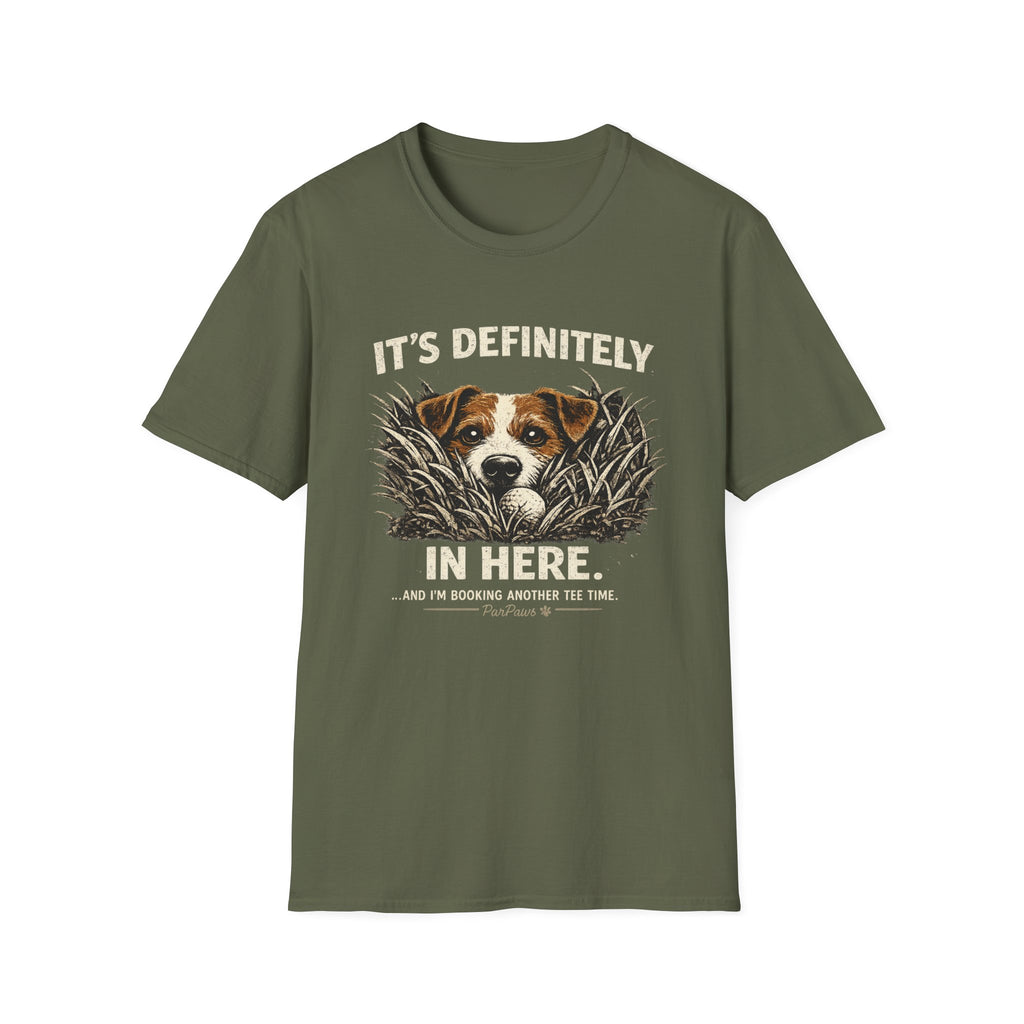 T-Shirt — "It's Definitely in Here" Dog Peeking Graphic
