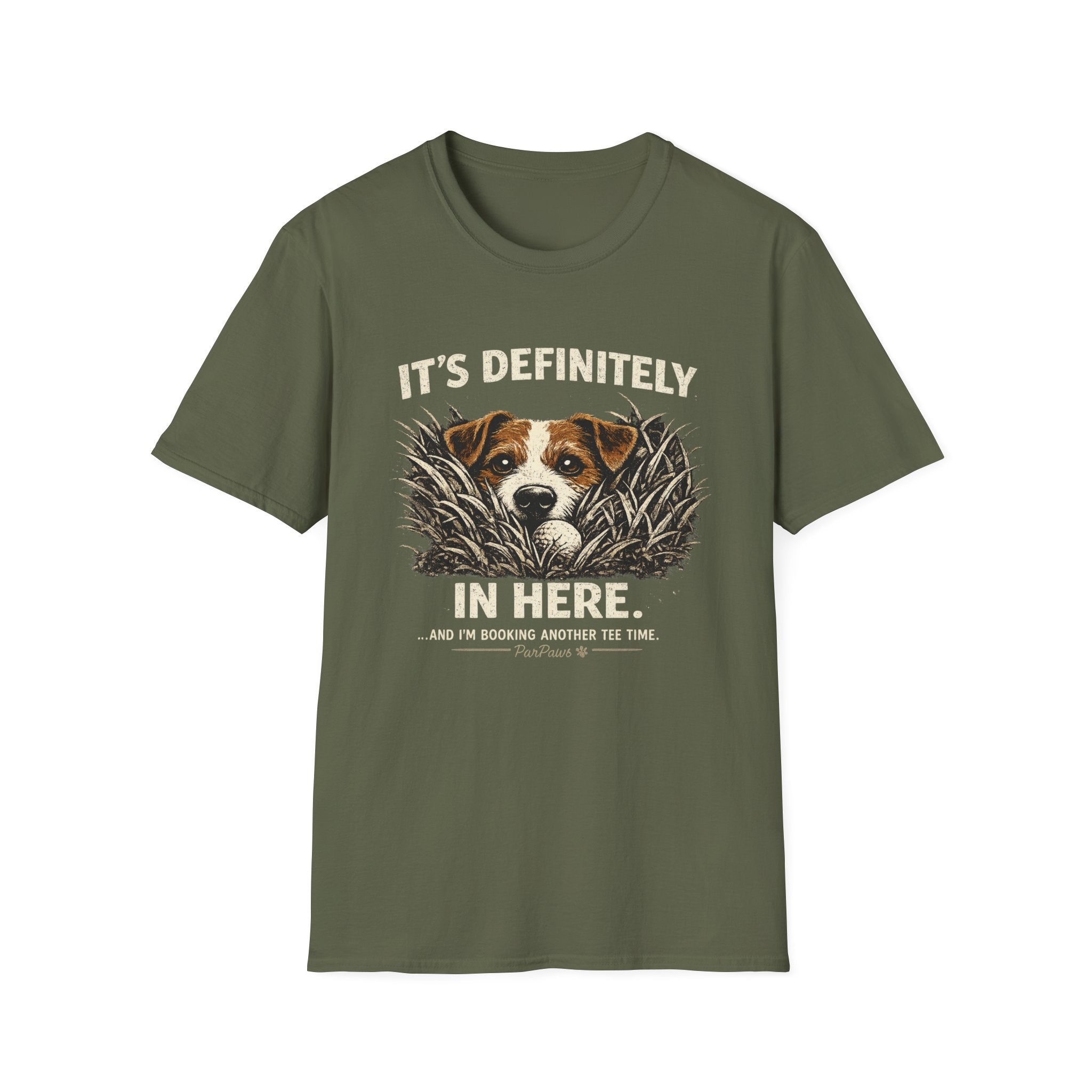 T-Shirt — "It's Definitely in Here" Dog Peeking Graphic
