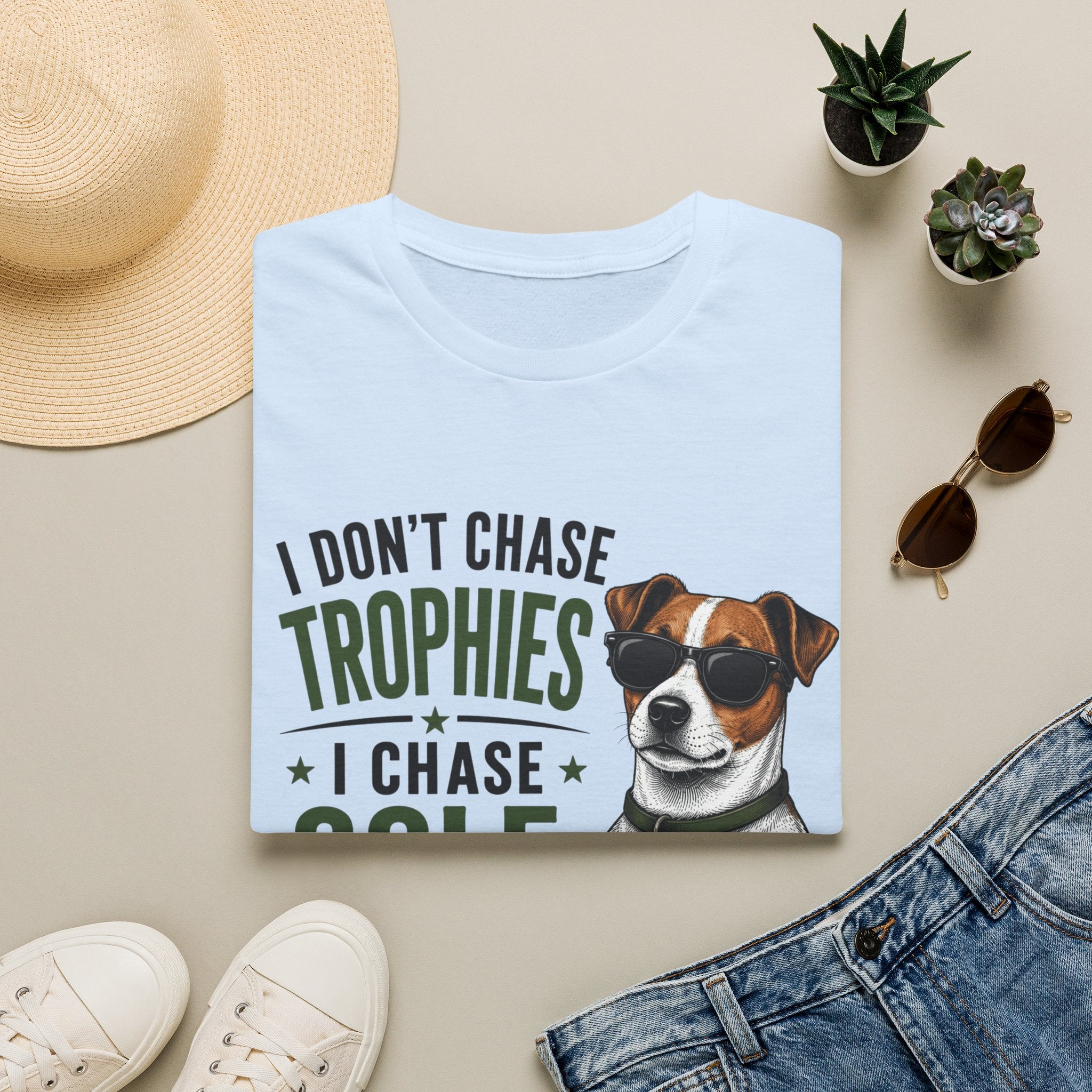 Golf Dog T‑Shirt — "I Don't Chase Trophies I Chase Golf Balls"