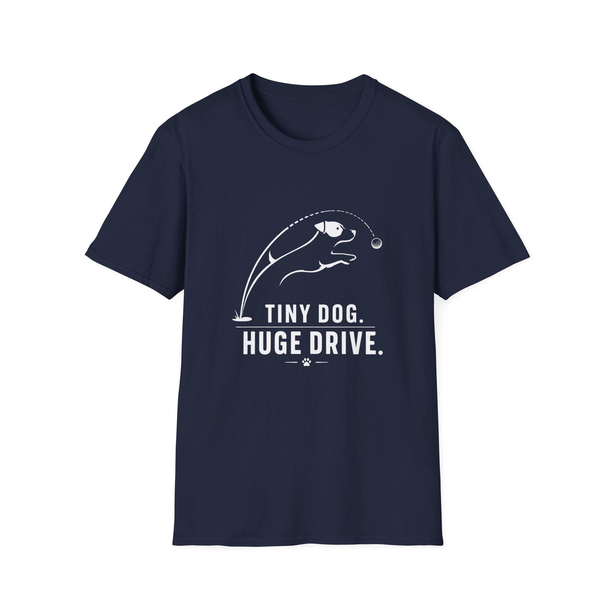 Tiny Dog Huge Drive T-Shirt — Playful Racing Dog Graphic Tee