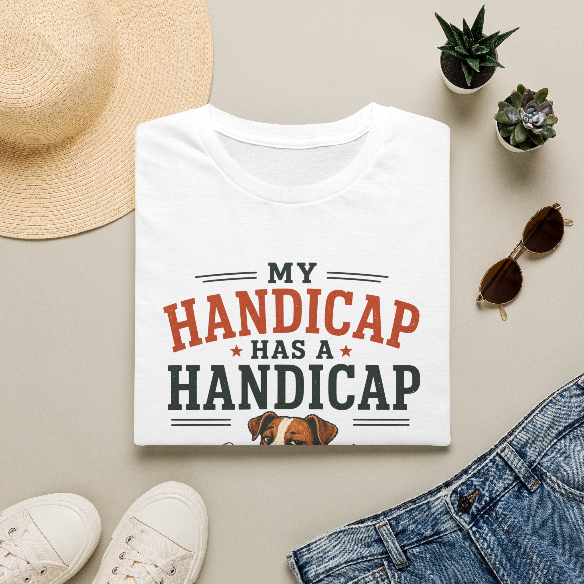 T-Shirt — "My Handicap Has a Handicap" Dog Rescue Humor Tee