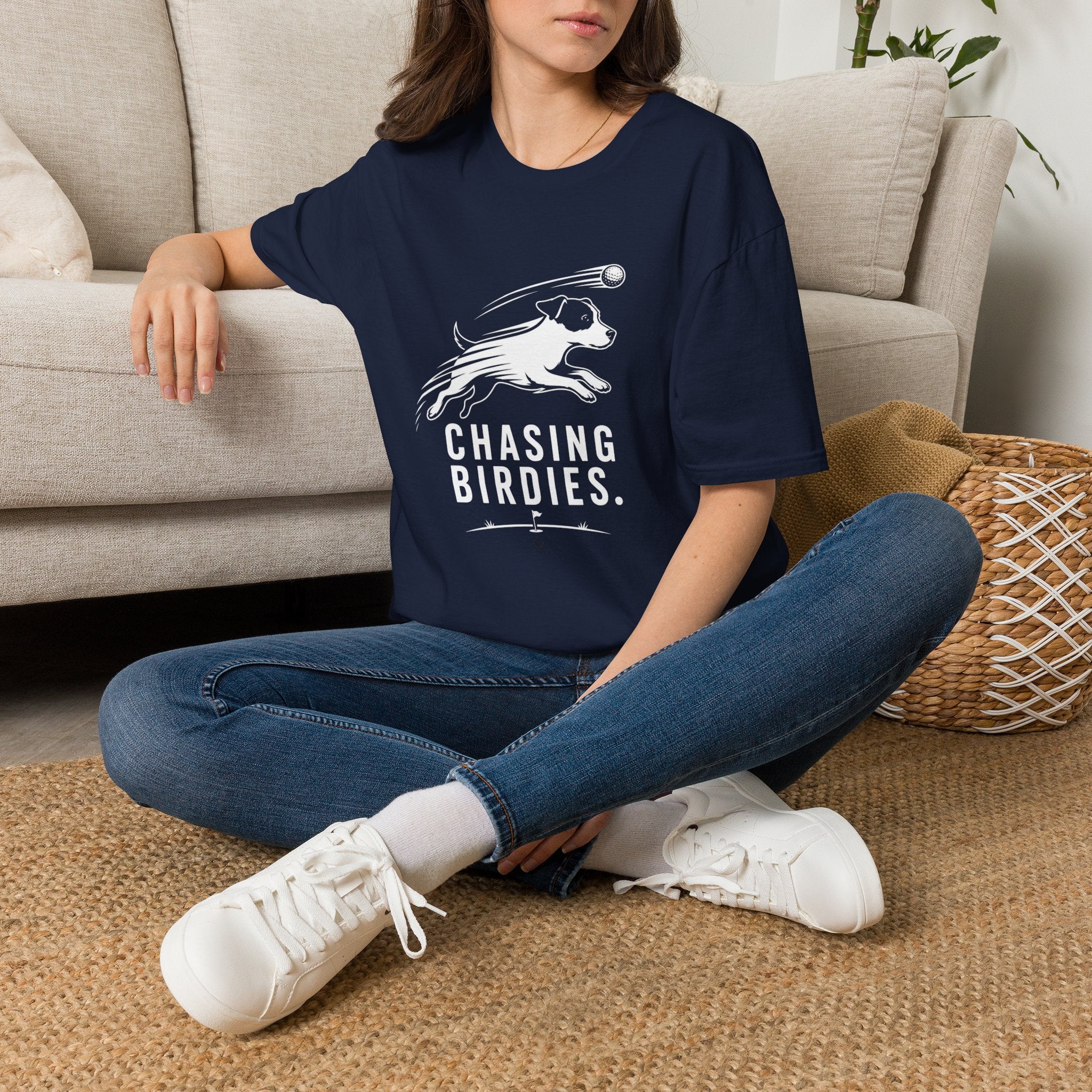 T-Shirt — "Chasing Birdies" Dog Badminton Graphic Tee