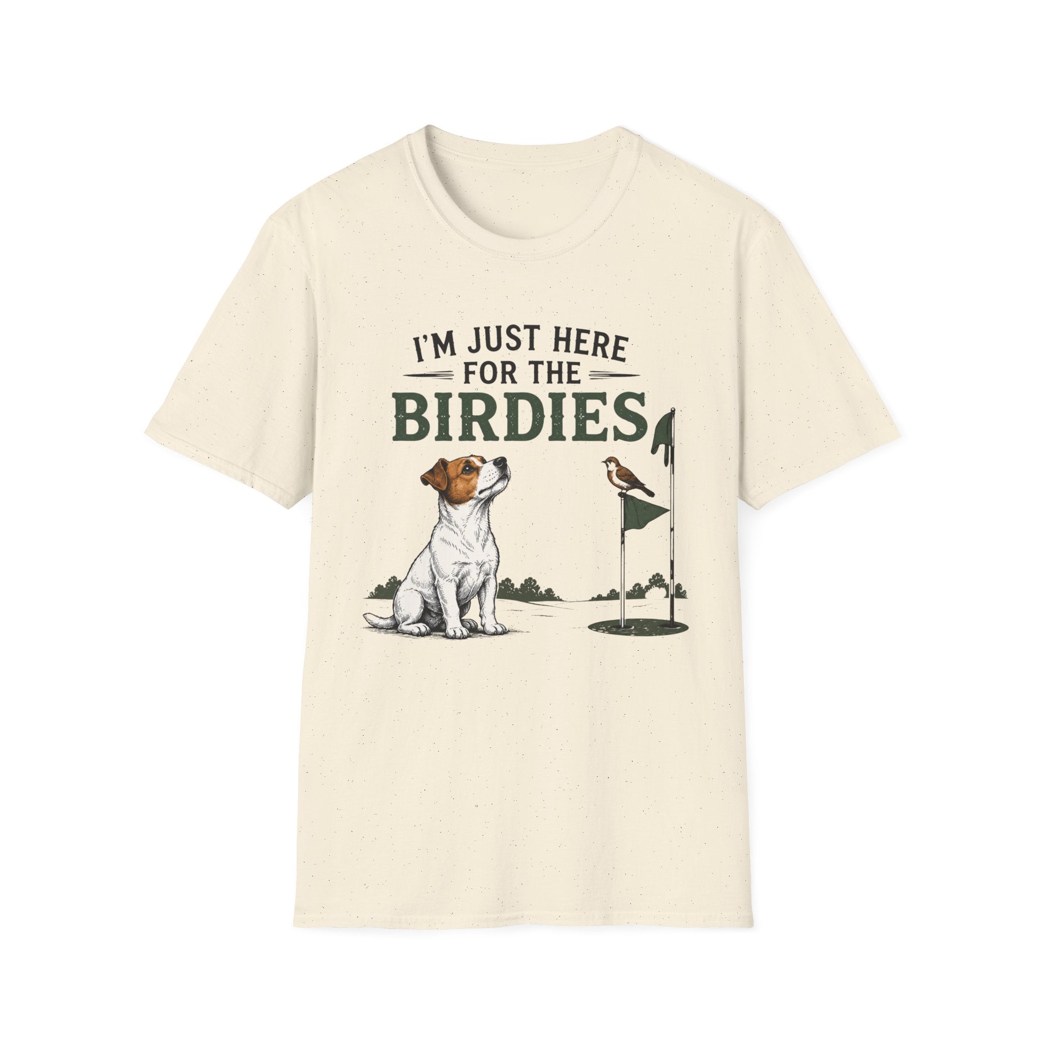 I’m Just Here for the Birdies T-Shirt — Cute Dog & Bird Golf Fan Tee