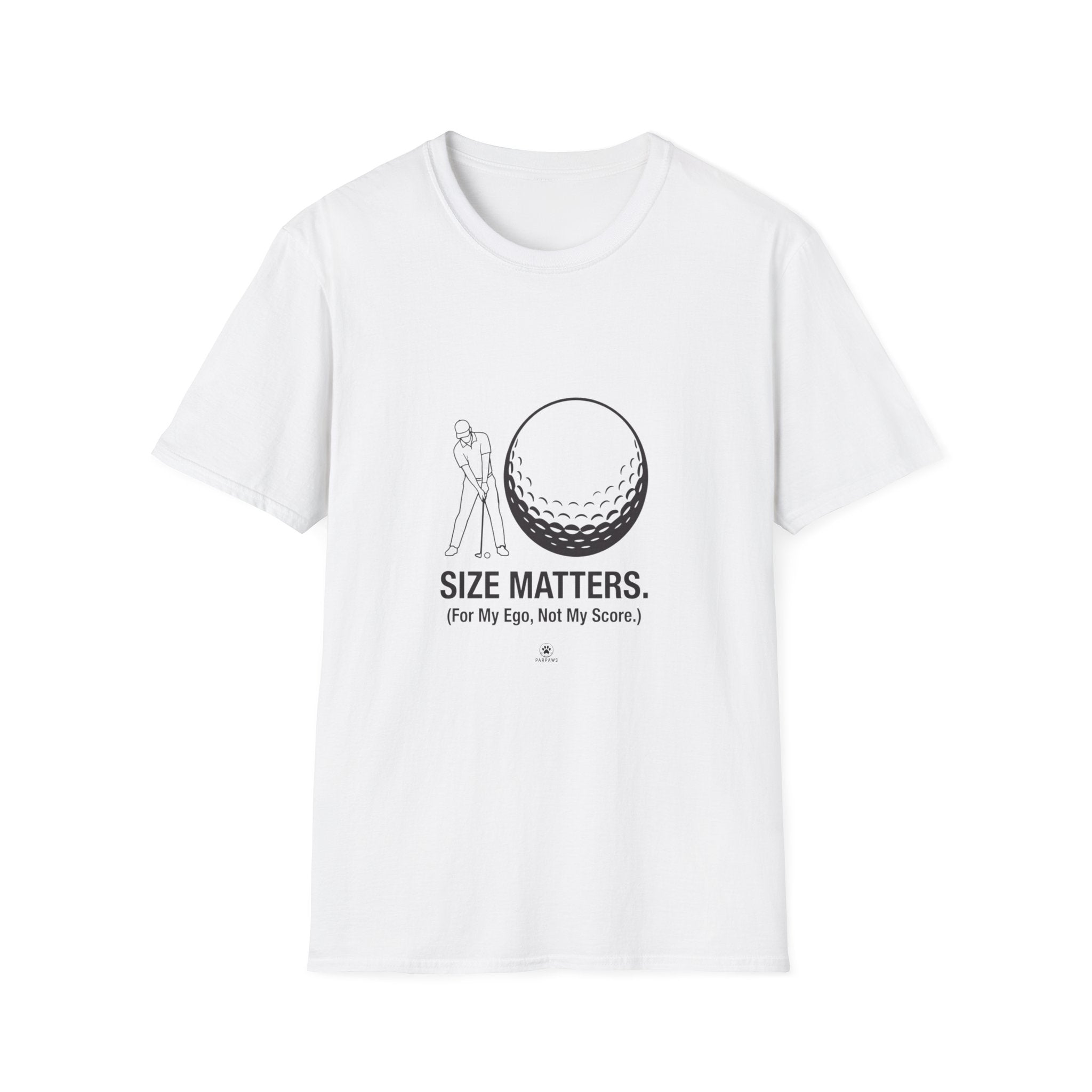 Golf T-Shirt — "Size Matters" Funny Golfer Shirt with Large Golf Ball Design