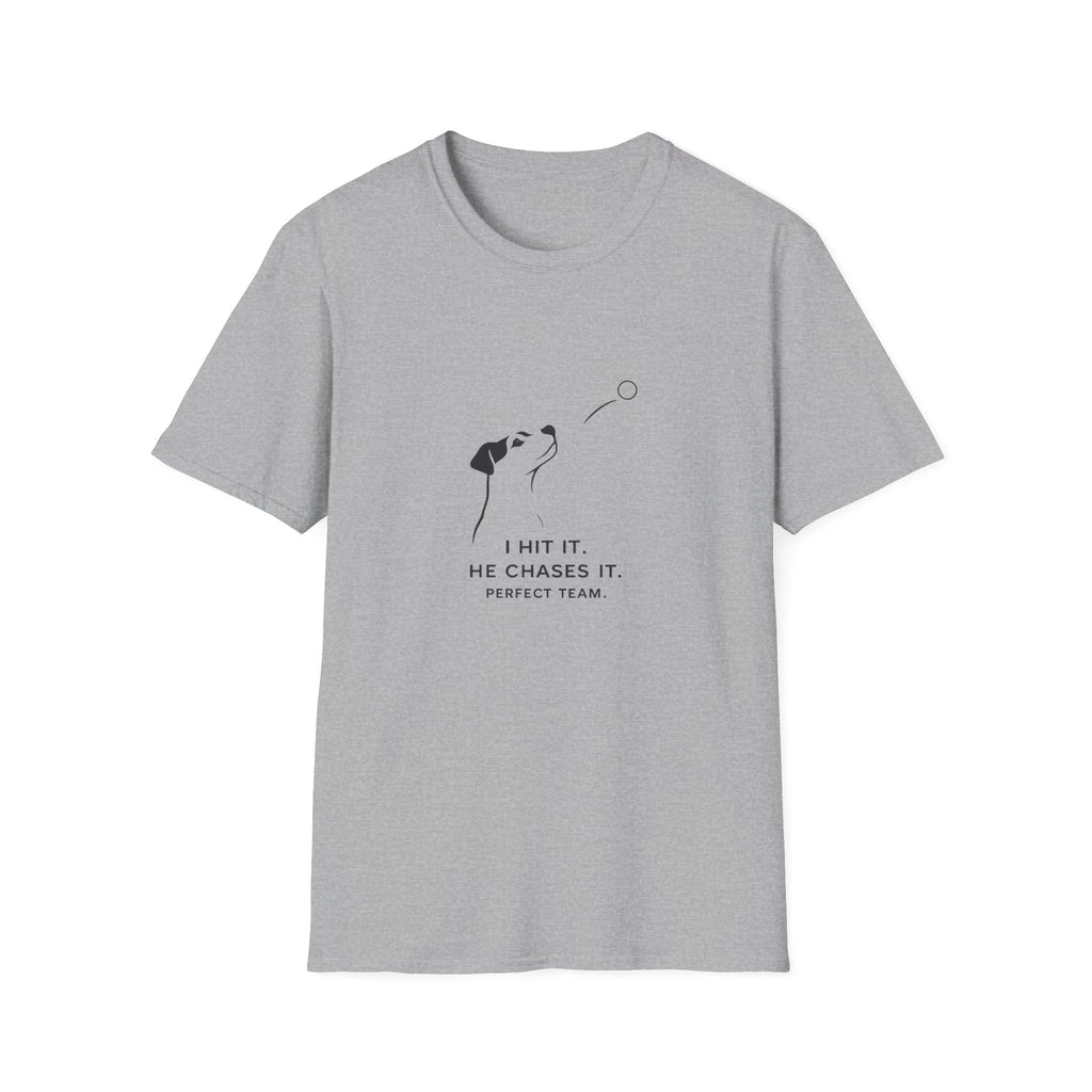 Dog T-Shirt — Minimalist "I Wait It, He Chases It" Fetch Tee for Dog Lovers
