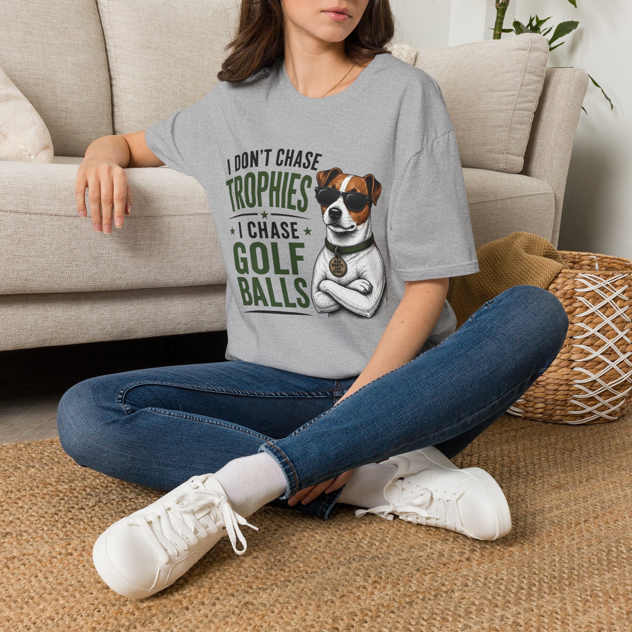 Golf Dog T‑Shirt — "I Don't Chase Trophies I Chase Golf Balls"