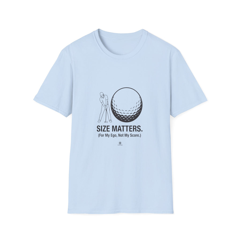 Golf T-Shirt — 'Size Matters' Funny Golf Ball Design, Golfer Gift