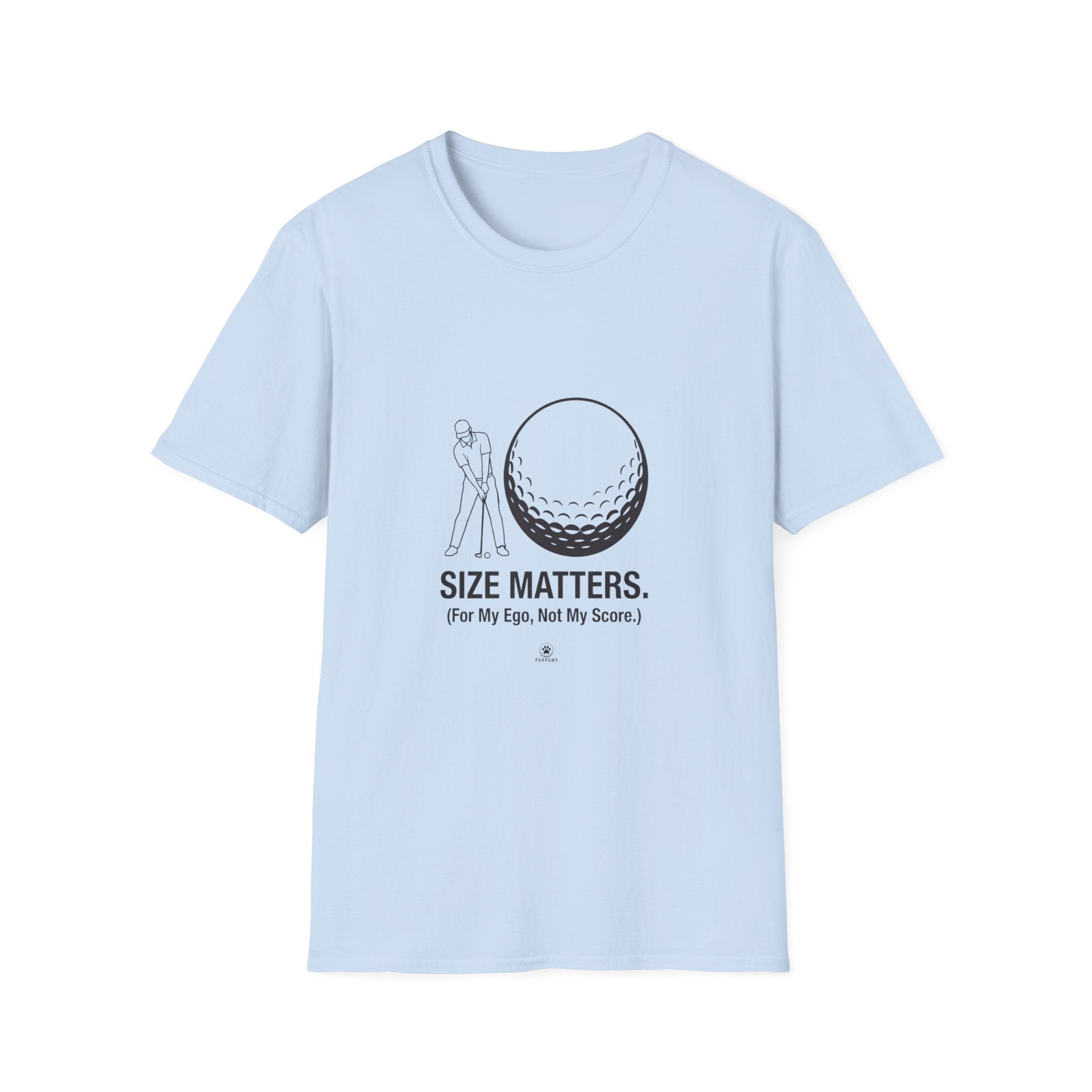 Golf T-Shirt — 'Size Matters' Funny Golf Ball Design, Golfer Gift