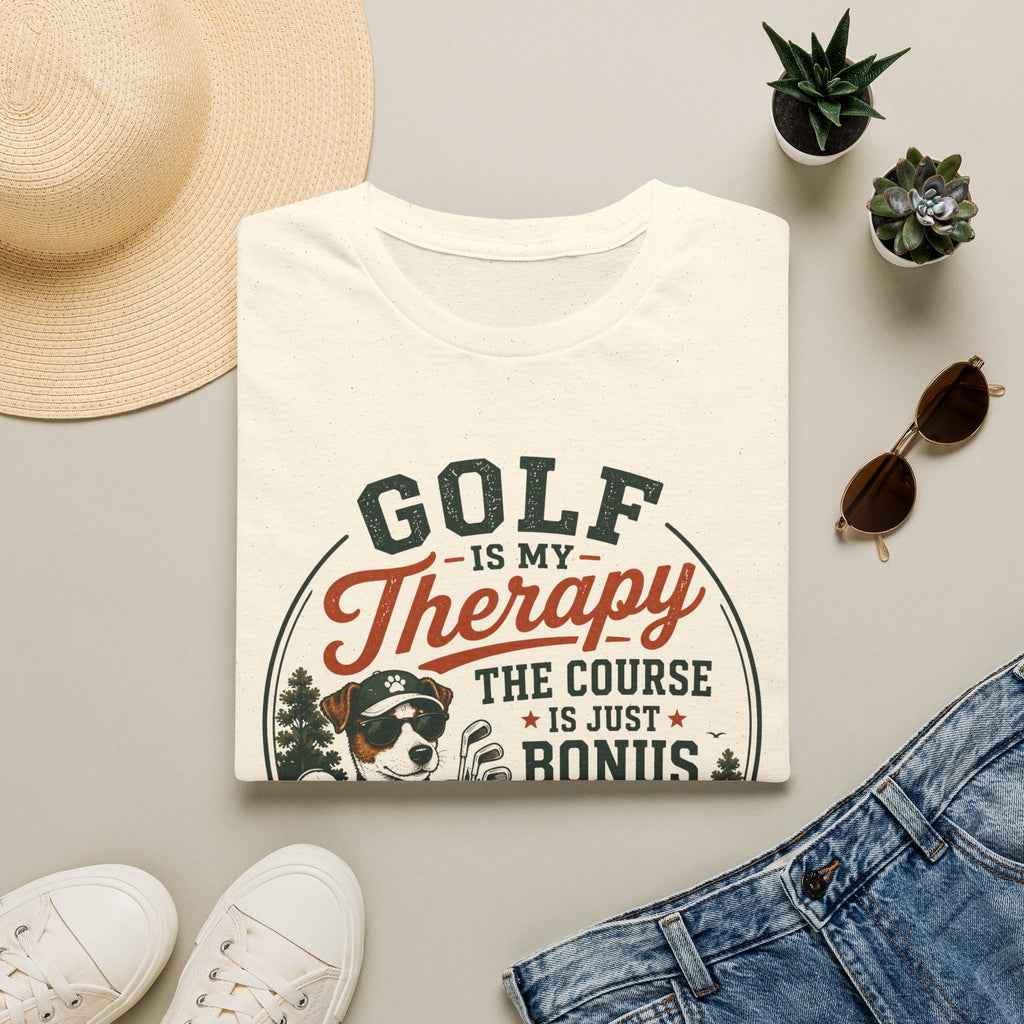 Golf T‑Shirt — "Golf Is My Therapy, The Course Is Just Bonus" Vintage Golfing Tee