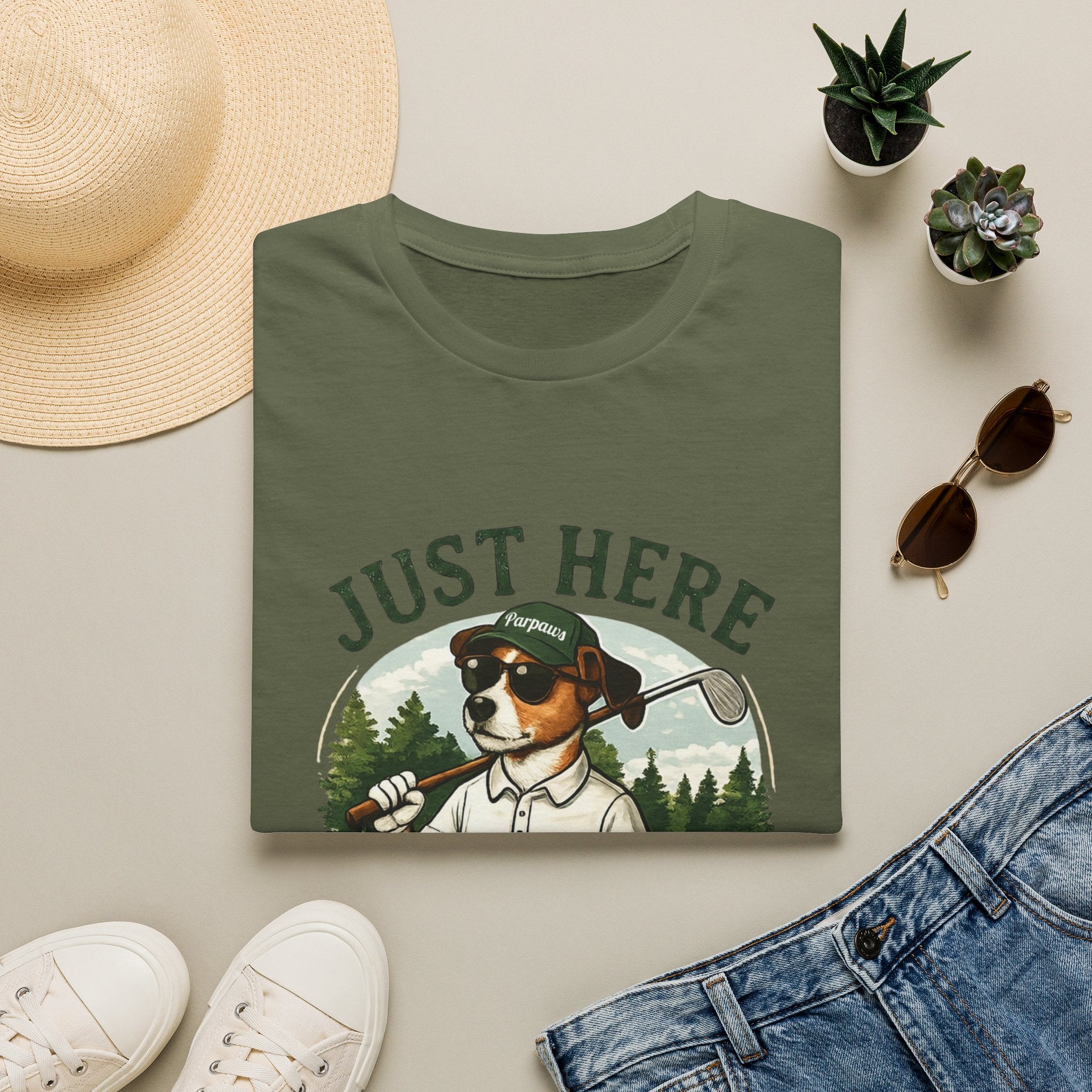 Golf Dog T‑Shirt — "Just Here for Birdies" Casual Golfing Tee