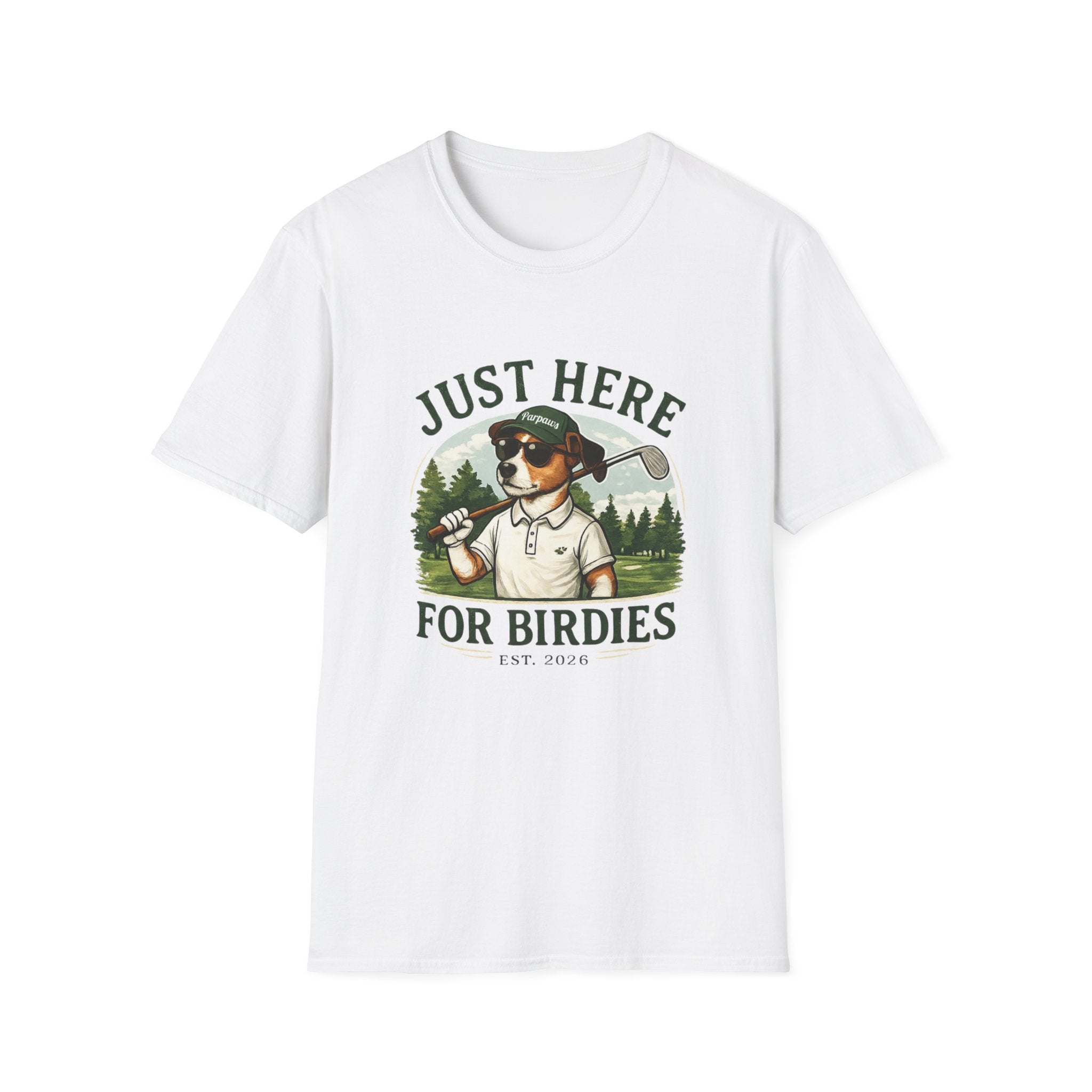 Golf Dog T‑Shirt — "Just Here for Birdies" Casual Golfing Tee