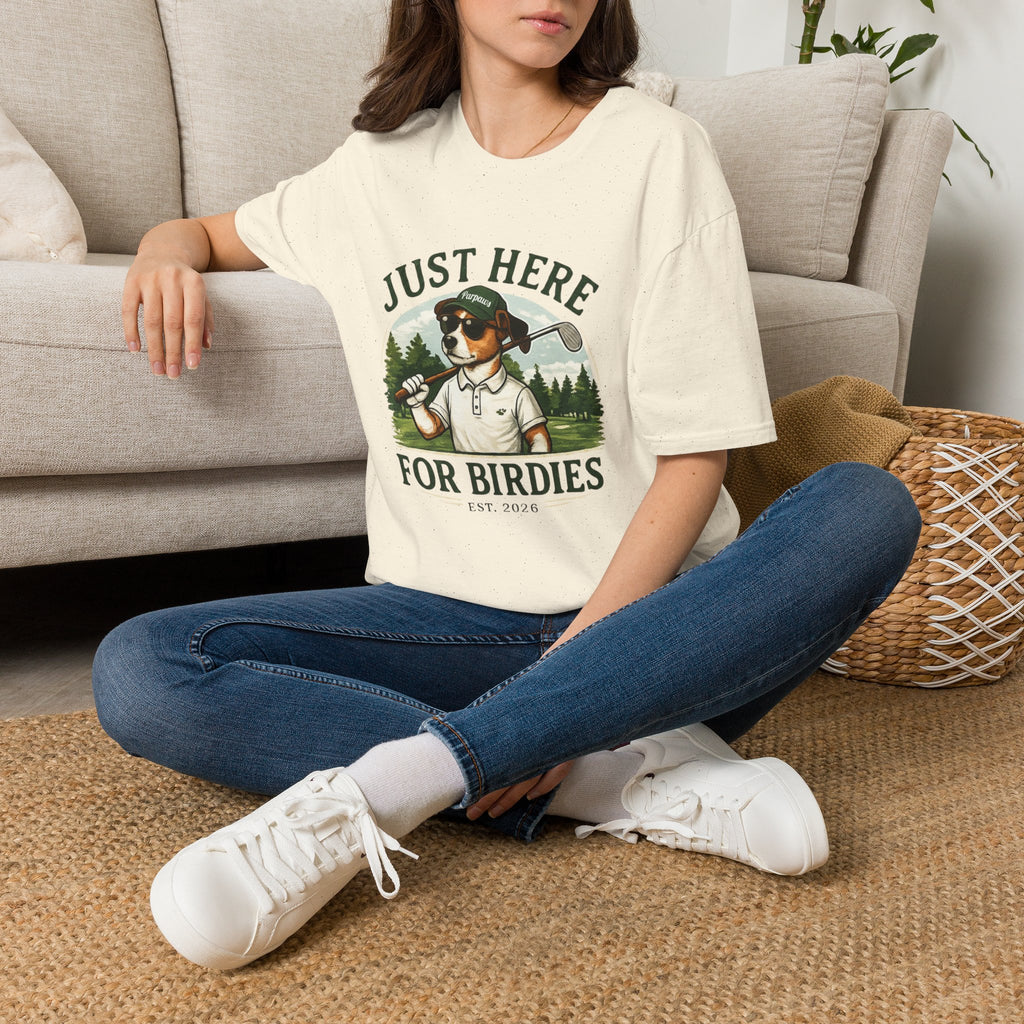 Golf Dog T‑Shirt — "Just Here for Birdies" Casual Golfing Tee