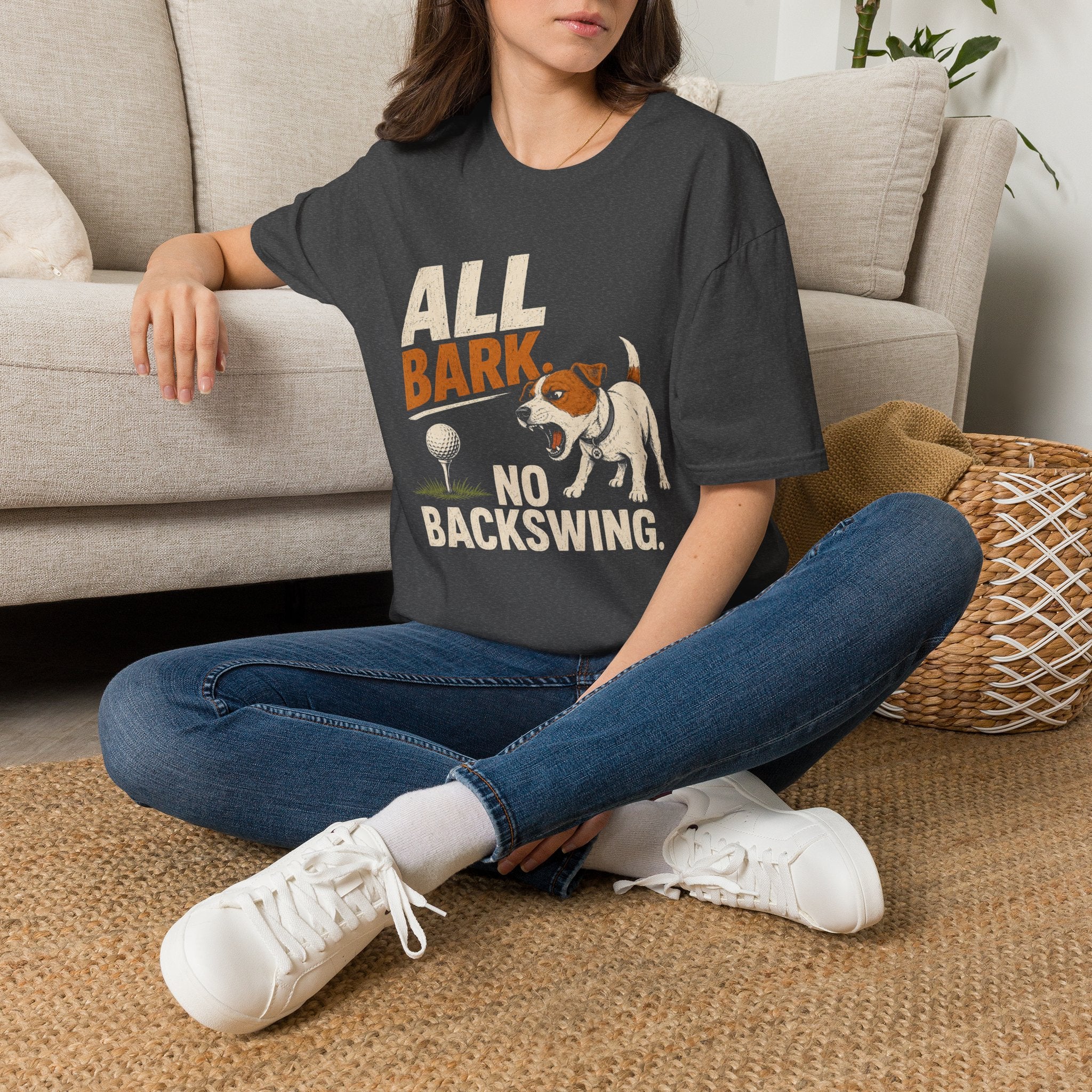 Dog Golf T-Shirt — "All Bark No Backswing" Funny Golfing Dog Tee