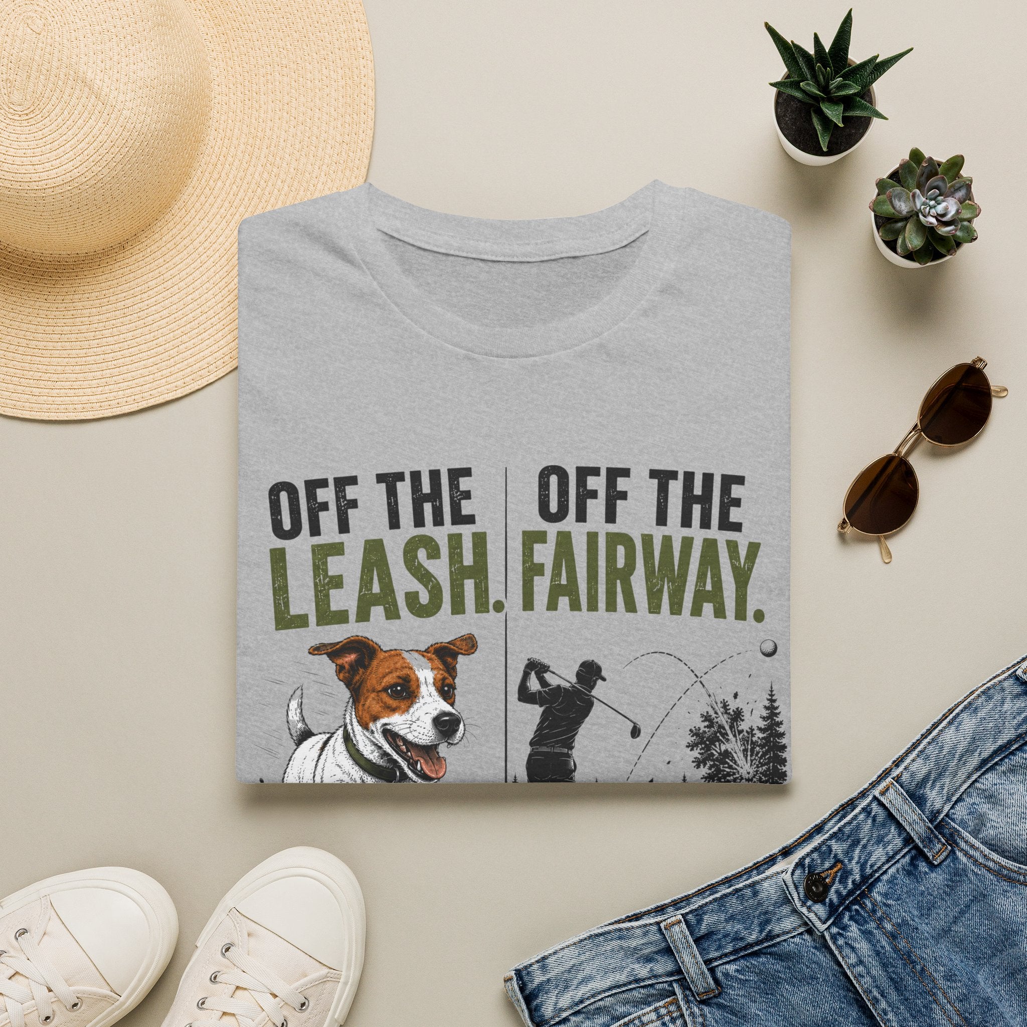 Golf T‑Shirt - "Off the Leash. Off the Fairway." Funny Golfing Dog Shirt