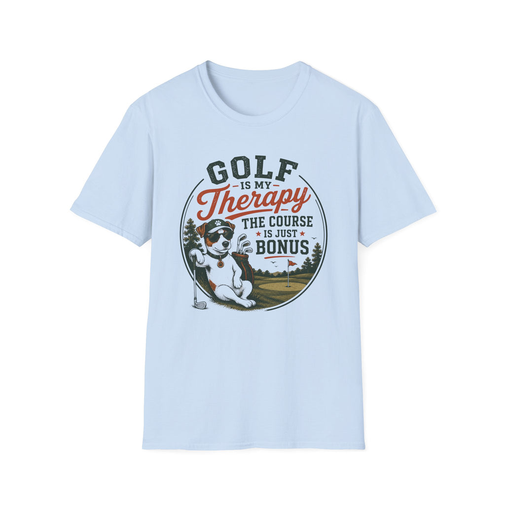Golf T‑Shirt — "Golf Is My Therapy, The Course Is Just Bonus" Vintage Golfing Tee
