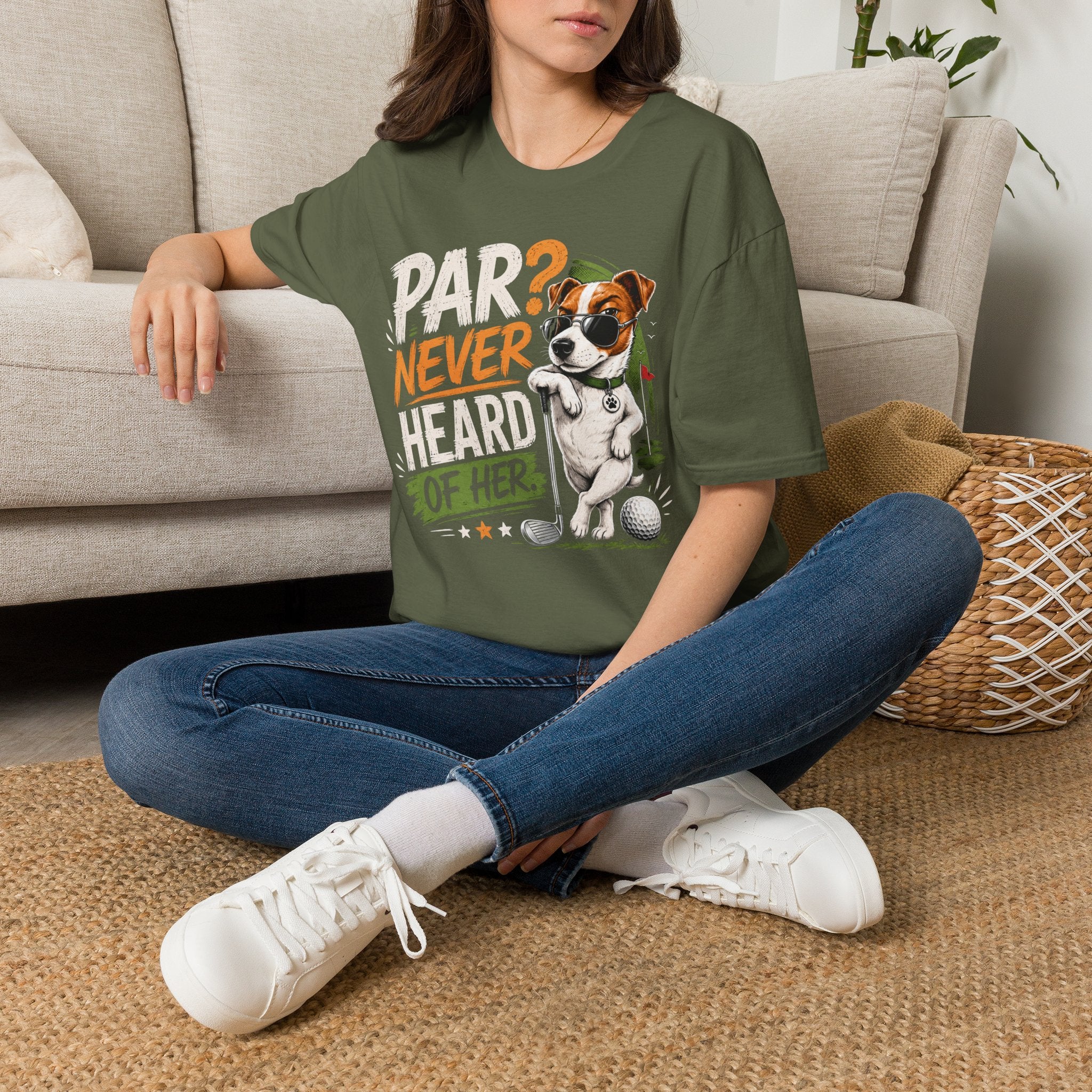 Golf Dog T‑Shirt — “Par? Never Heard of Her” Funny Golfing Graphic Tee
