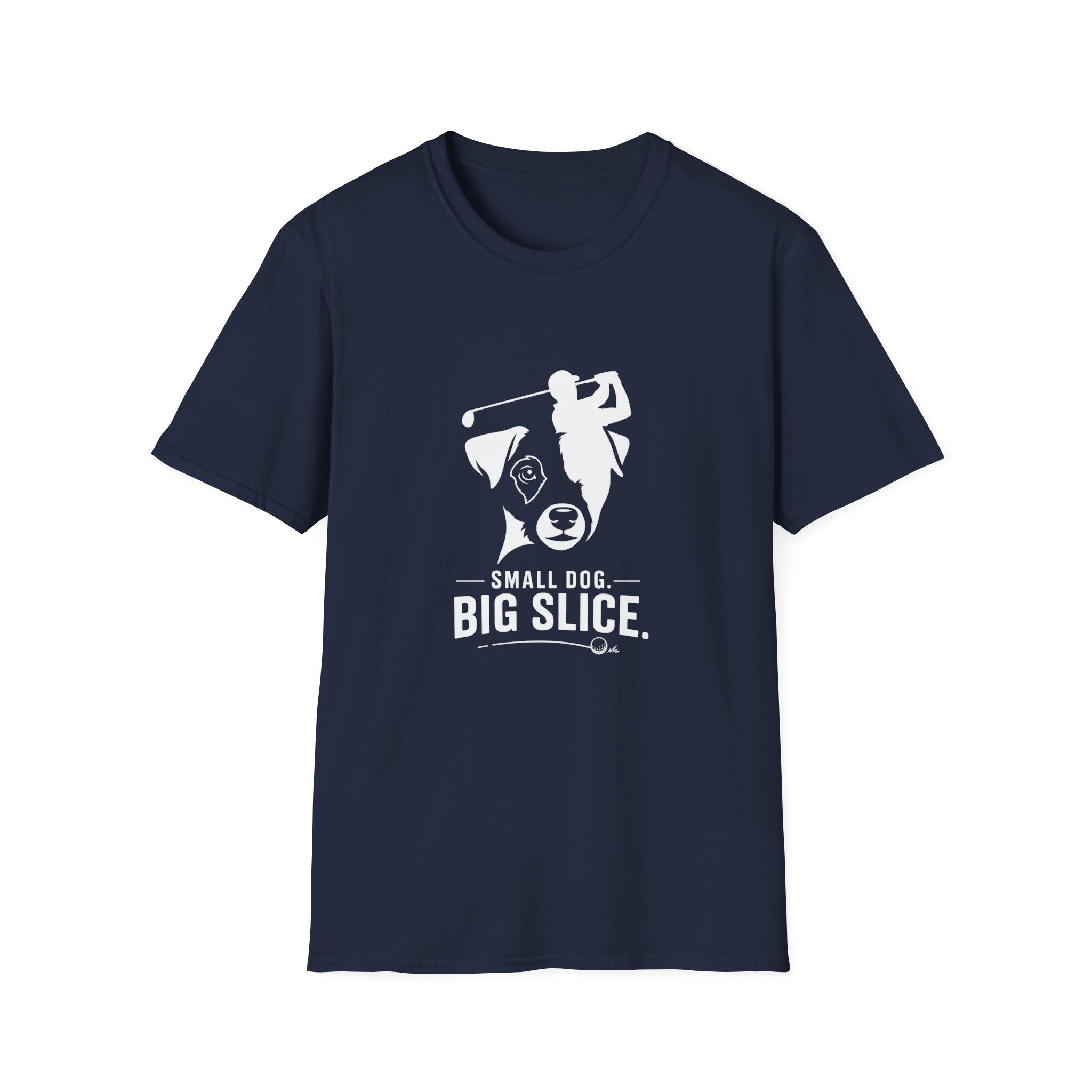 Golf Dog T-Shirt — "Small Dog. Big Slice." Funny Golfing Pet Tee