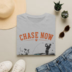 Chase Now Think Later T-Shirt — Funny Dog & Golfer Graphic Tee