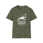 T-Shirt — "Chasing Birdies" Dog Badminton Graphic Tee