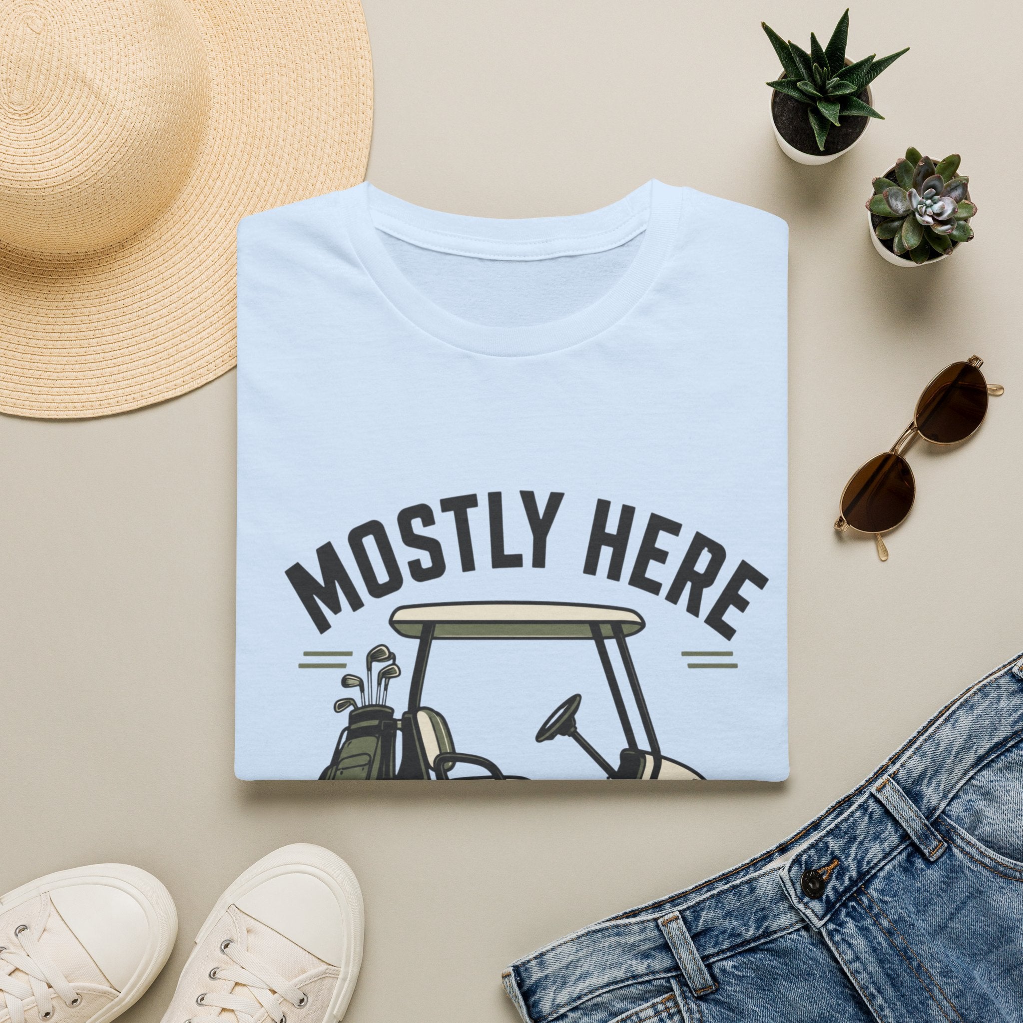 Golf Cart T-Shirt — "Mostly Here for the Cart" Casual Golf Graphic Tee