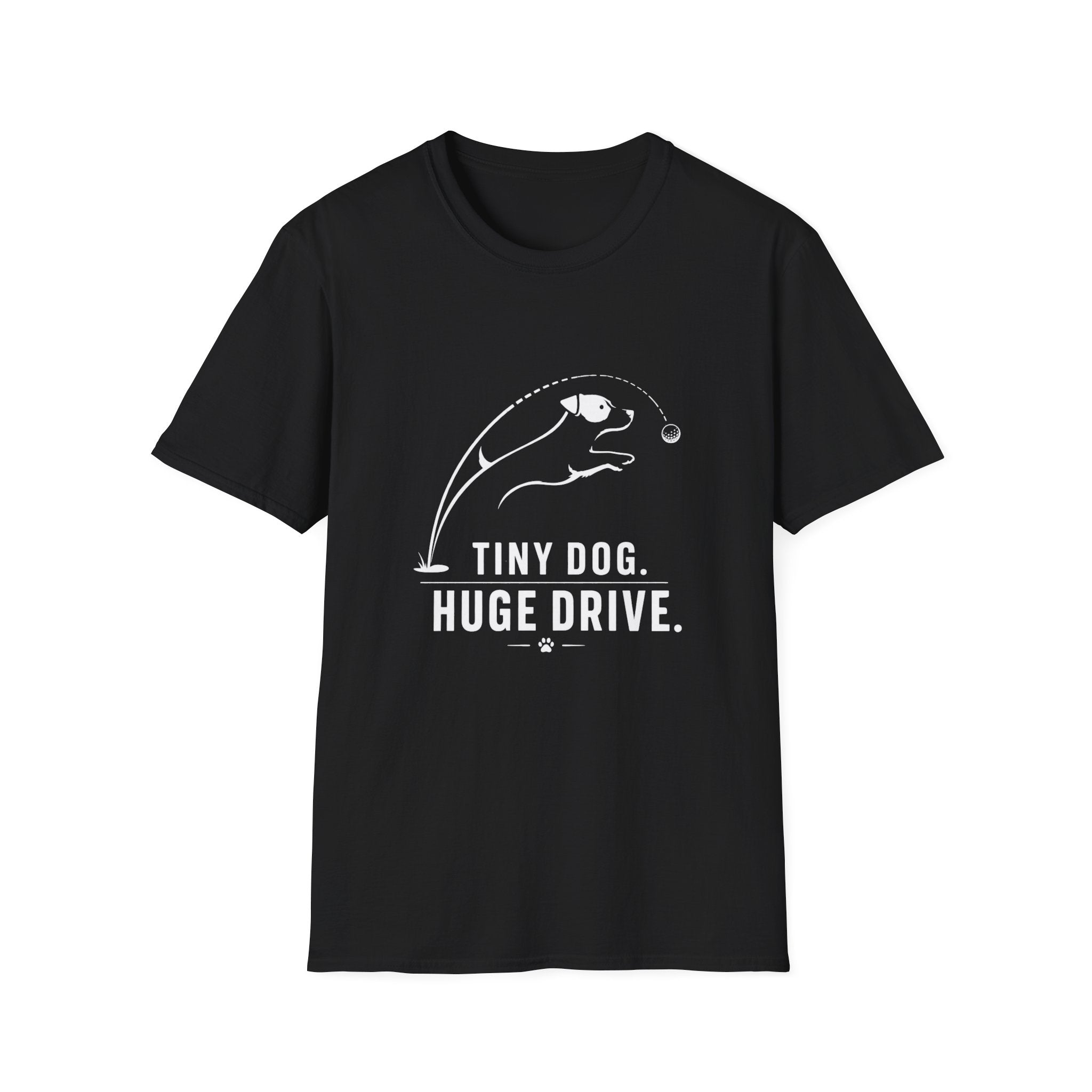 Tiny Dog Huge Drive T-Shirt — Playful Racing Dog Graphic Tee