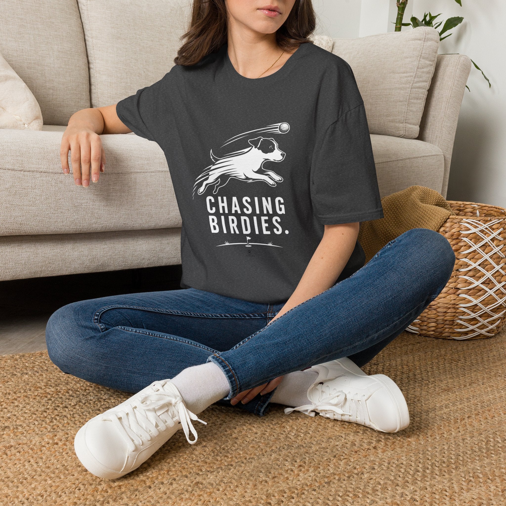 T-Shirt — "Chasing Birdies" Dog Badminton Graphic Tee