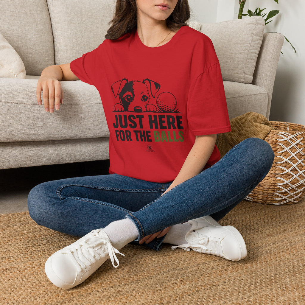 T-Shirt — "Just Here For The Balls" Puppy Golf Funny Graphic Tee