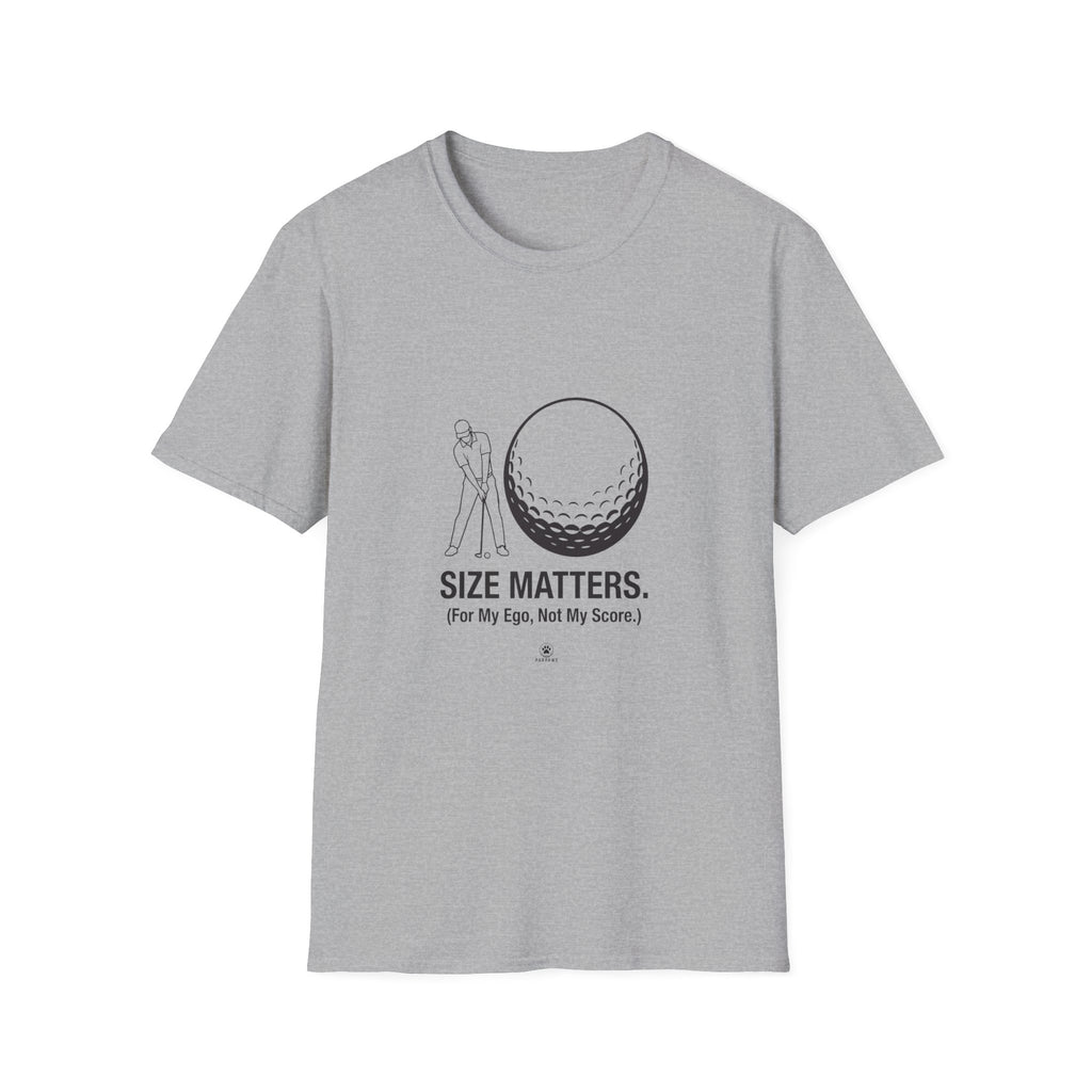Golf T-Shirt — 'Size Matters' Funny Golf Ball Design, Golfer Gift