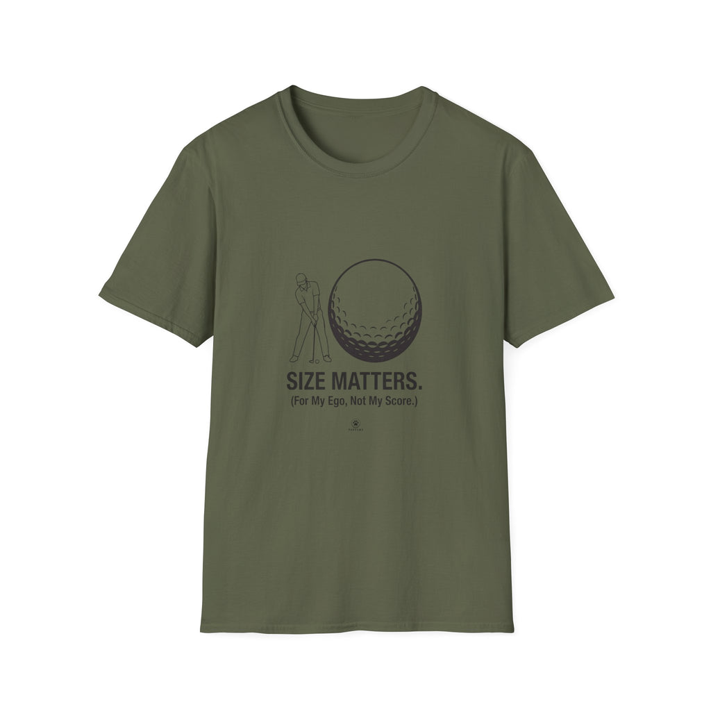 Golf T-Shirt — 'Size Matters' Funny Golf Ball Design, Golfer Gift