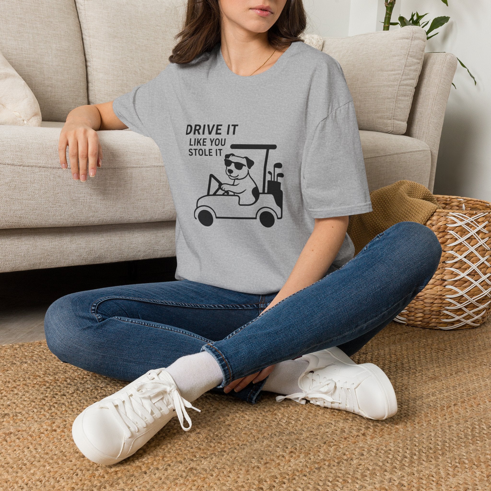 T-Shirt — "Drive It Like You Stole It" Golf Cart Dog Graphic