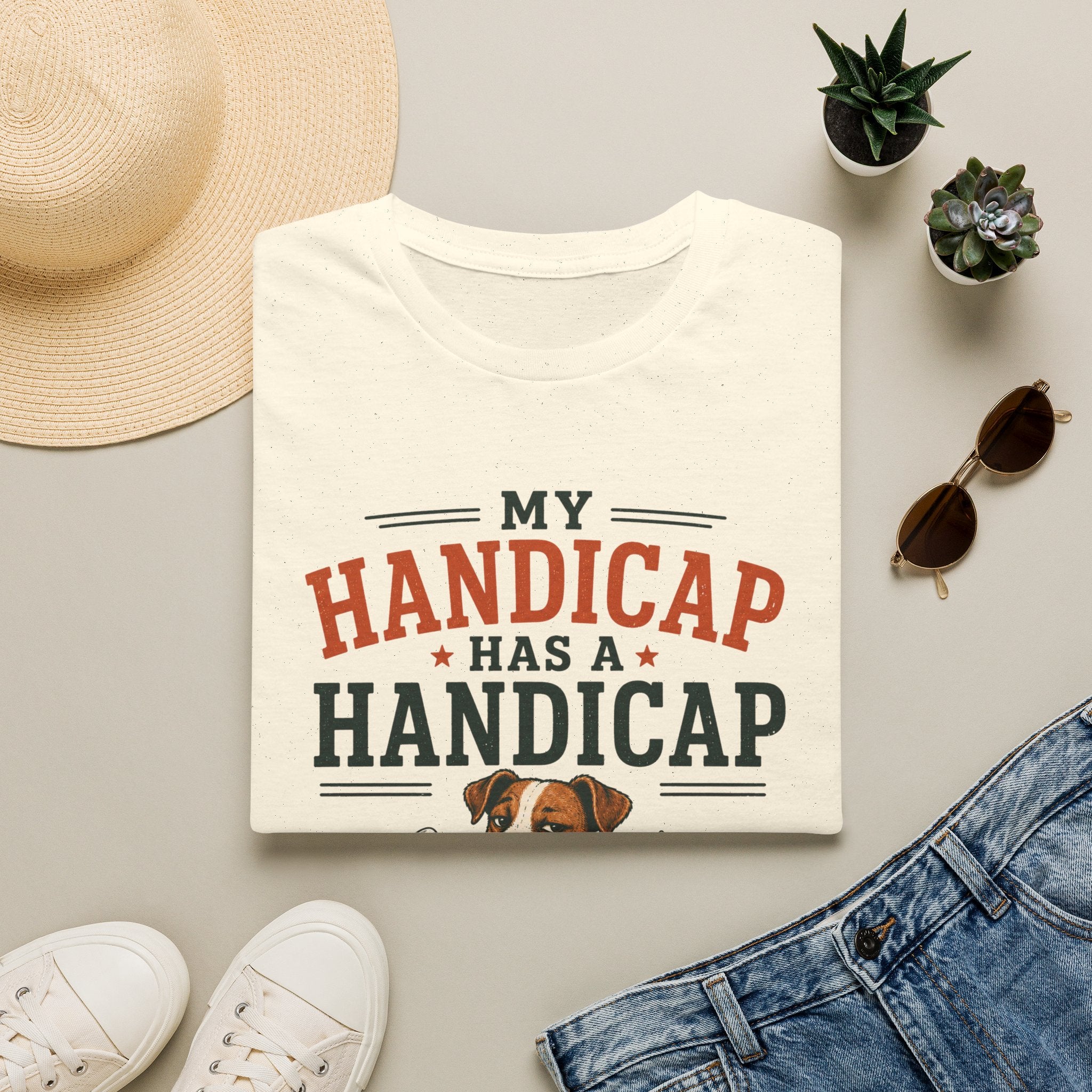 T-Shirt — "My Handicap Has a Handicap" Dog Rescue Humor Tee