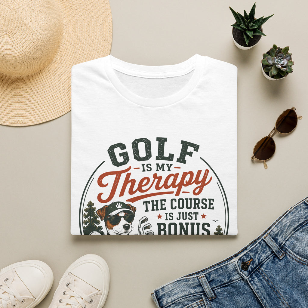 Golf T‑Shirt — "Golf Is My Therapy, The Course Is Just Bonus" Vintage Golfing Tee