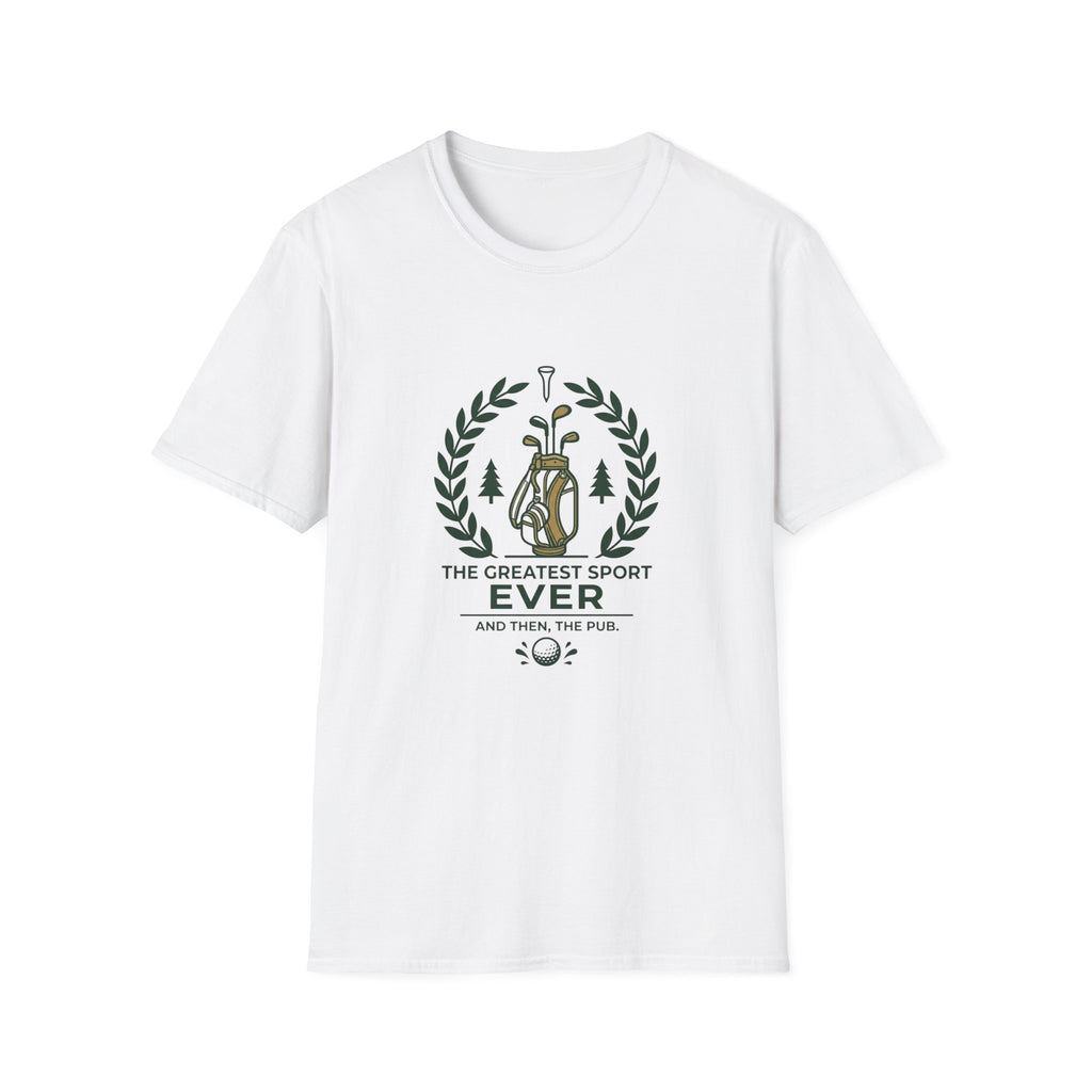 Golf T-Shirt — “The Greatest Sport Ever” Vintage Golf Bag Design