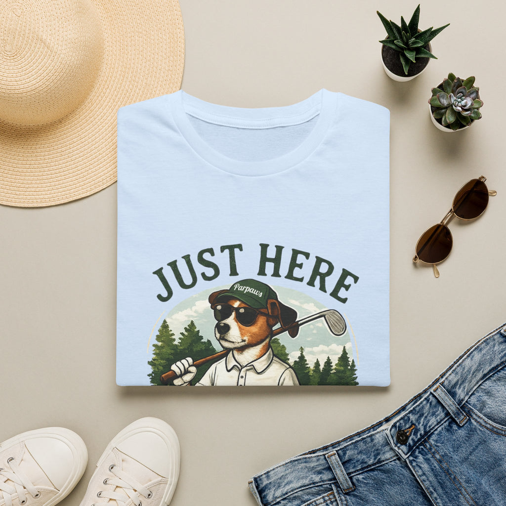 Golf Dog T‑Shirt — "Just Here for Birdies" Casual Golfing Tee