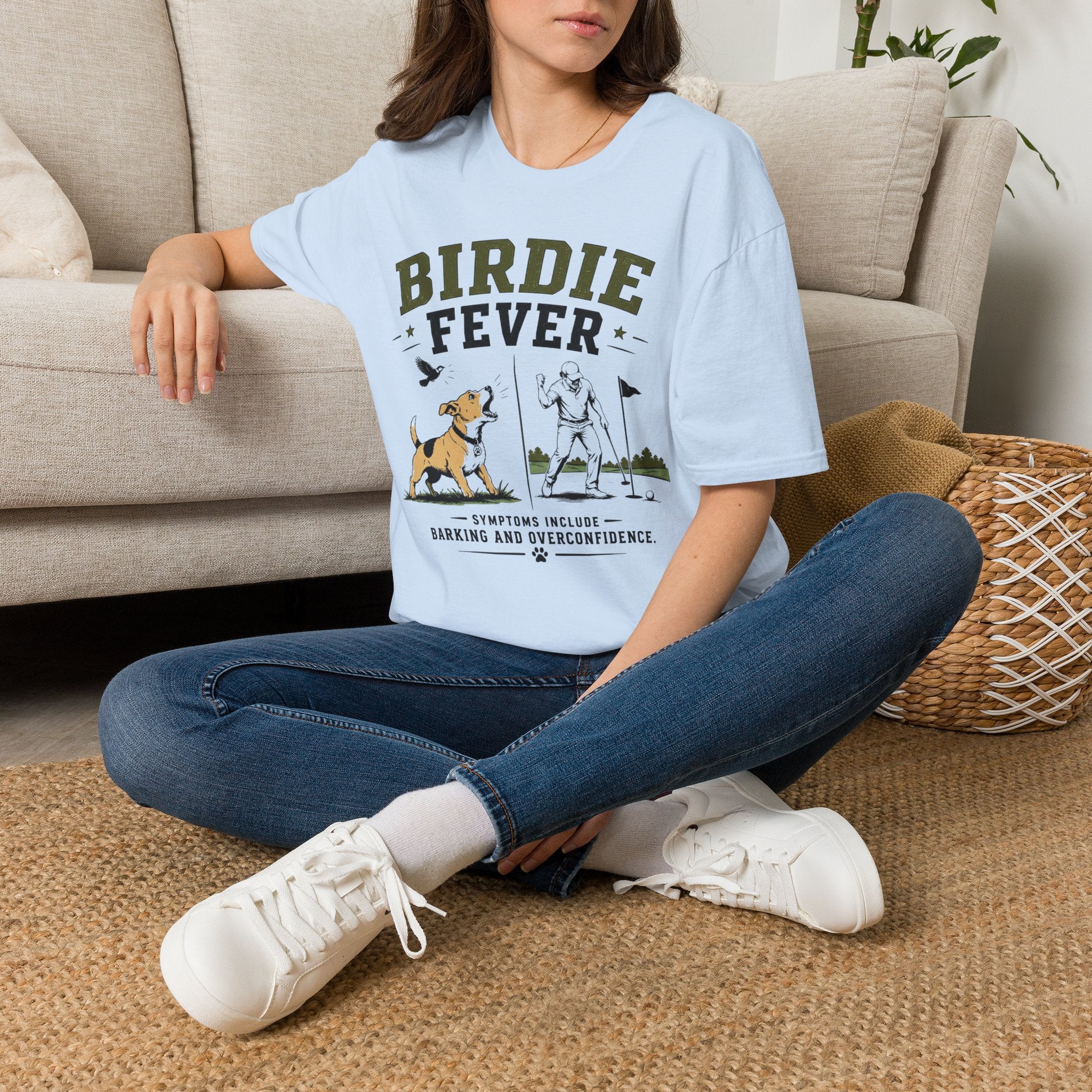 Birdie Fever Golf T-Shirt — Funny Golfing Design with Dog and Golfer