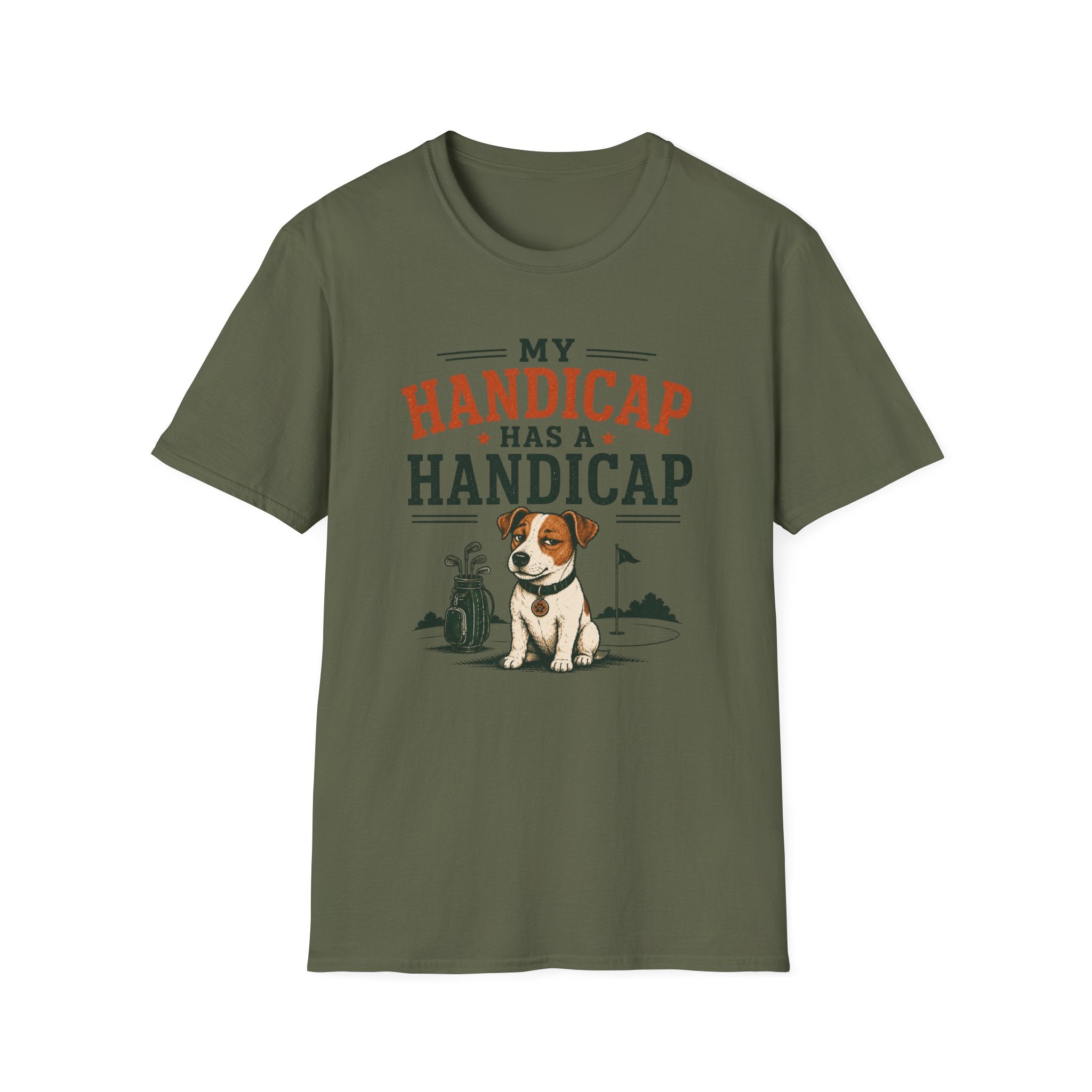 T-Shirt — "My Handicap Has a Handicap" Dog Rescue Humor Tee