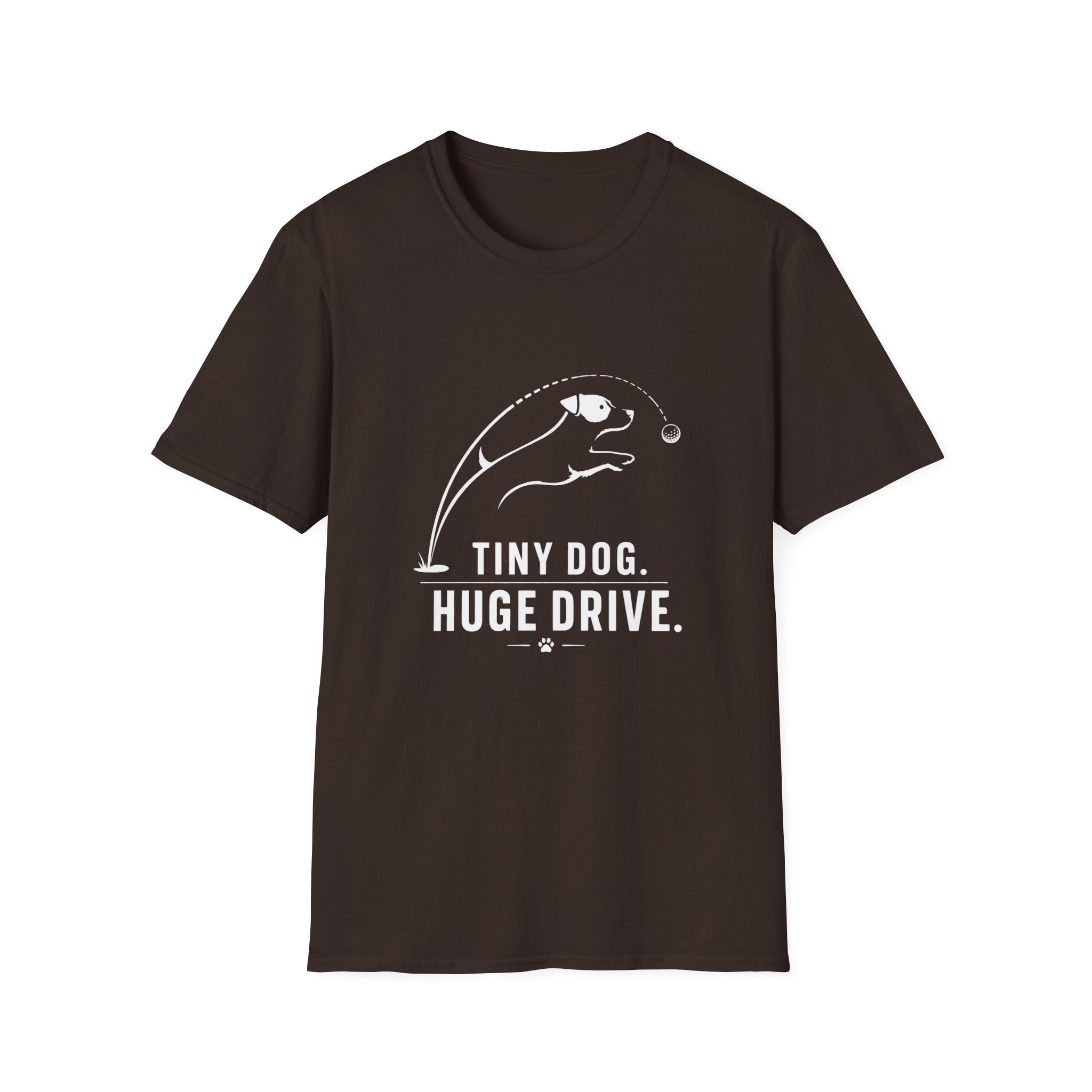 Tiny Dog Huge Drive T-Shirt — Playful Racing Dog Graphic Tee