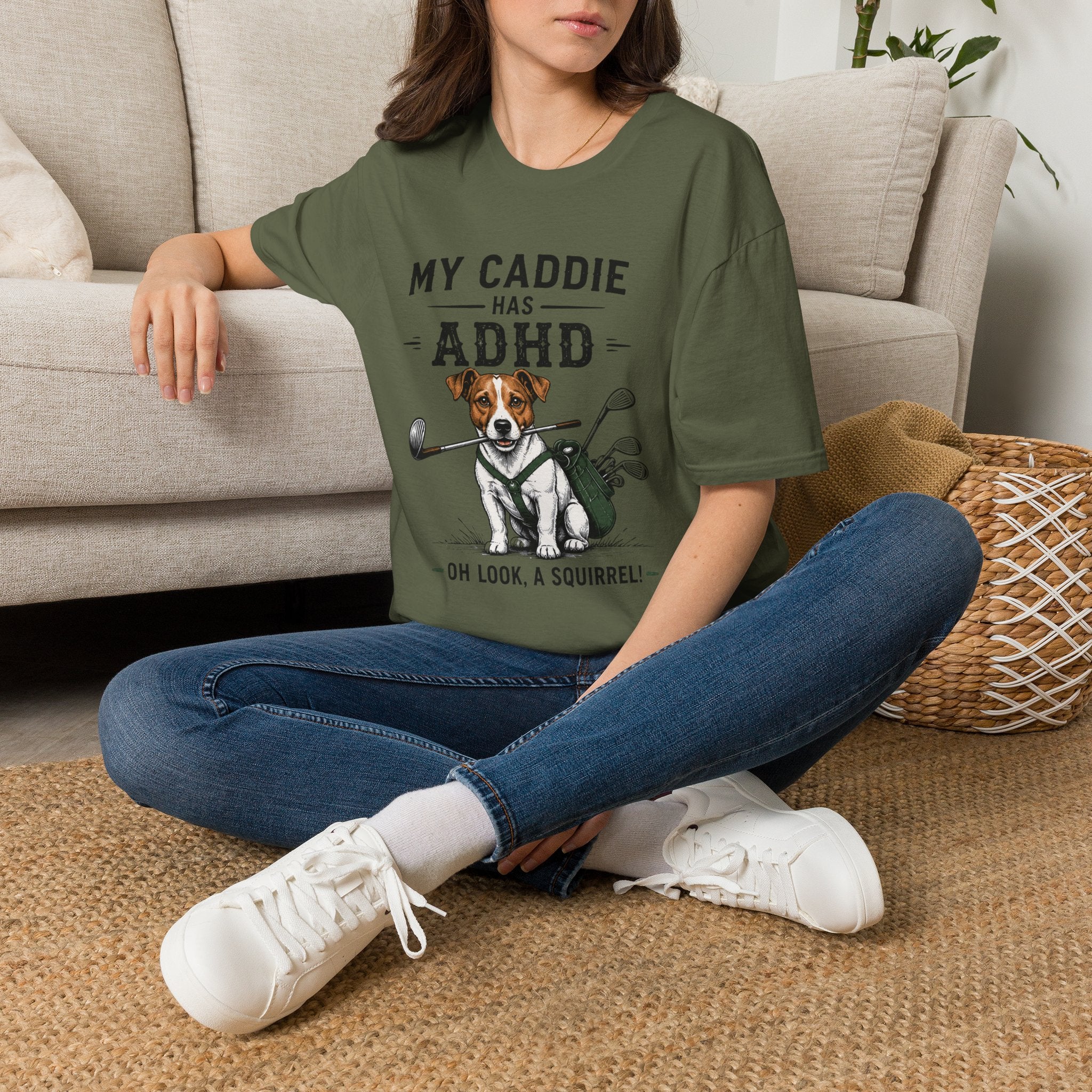 My Caddie Has ADHD T-Shirt — Funny Golf Dog Tee ("Oh Look, A Squirrel")