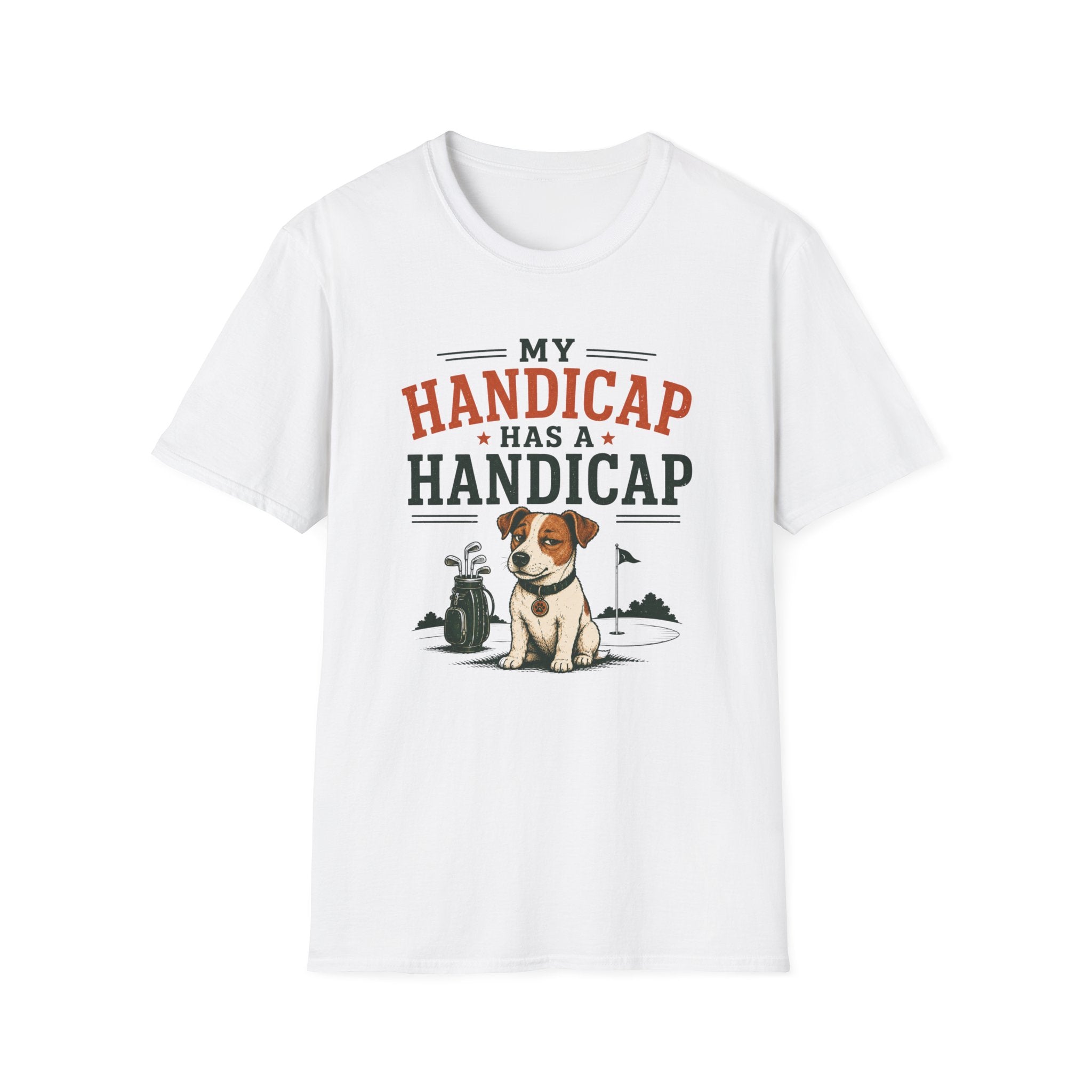 T-Shirt — "My Handicap Has a Handicap" Dog Rescue Humor Tee