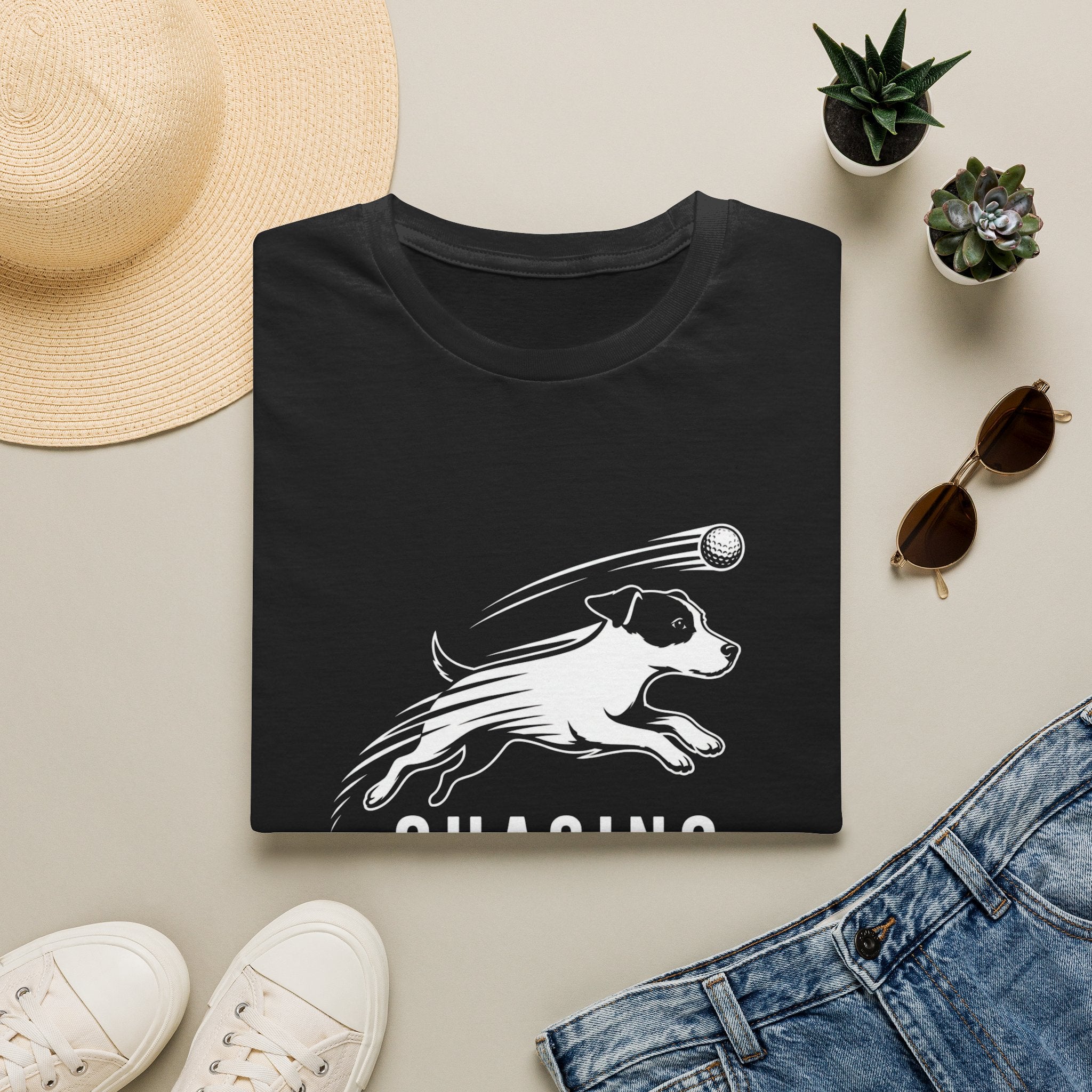 T-Shirt — "Chasing Birdies" Dog Badminton Graphic Tee