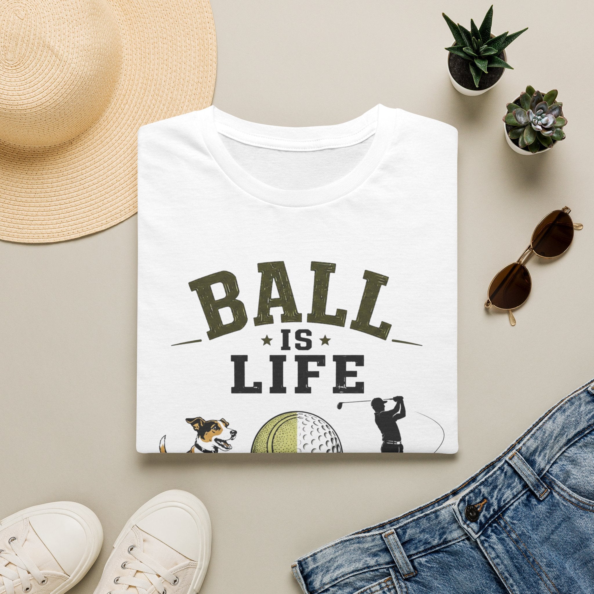Golf 'Ball Is Life' T-Shirt — Funny Golf Lover Tee with Dog & Golfer Design
