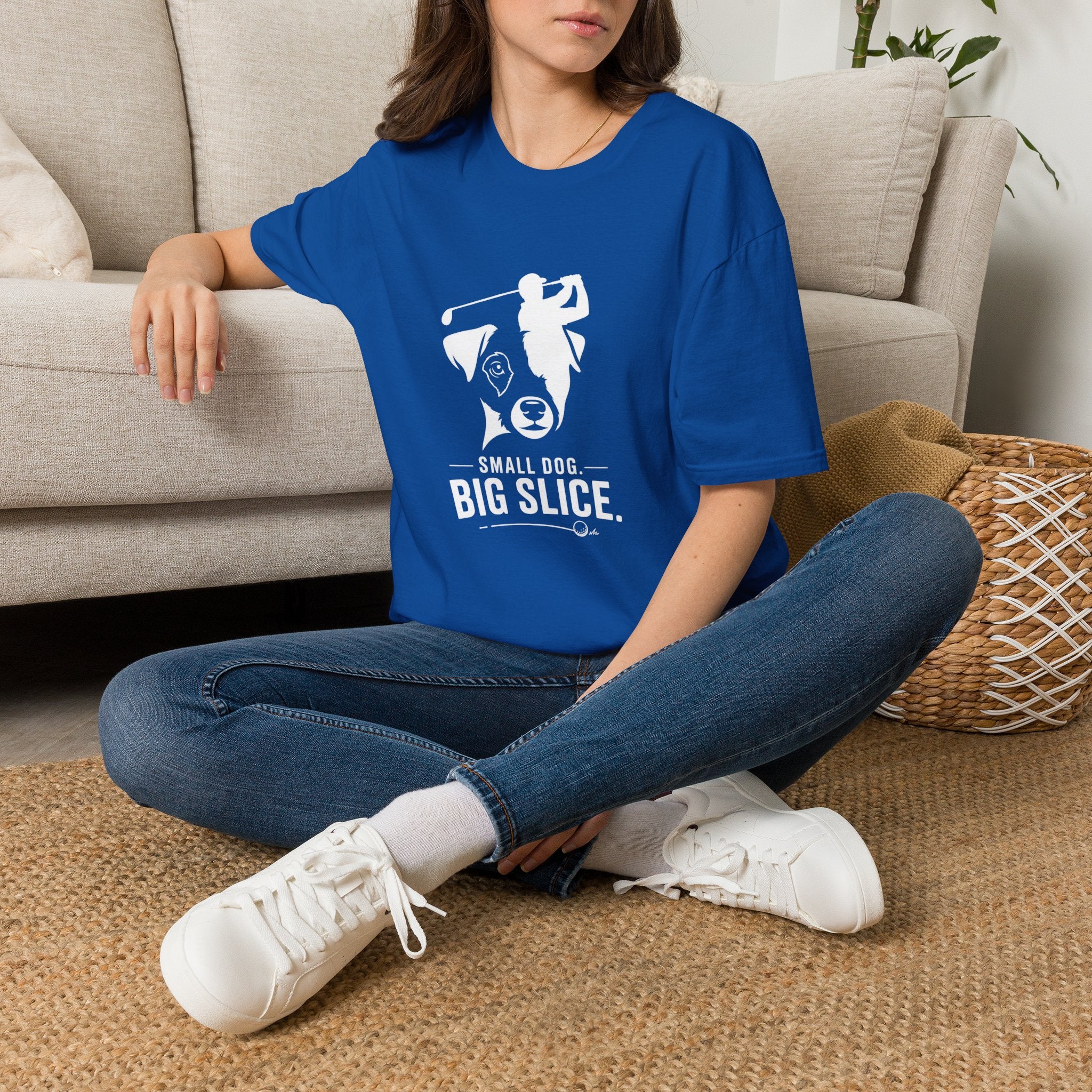Golf Dog T-Shirt — "Small Dog. Big Slice." Funny Golfing Pet Tee