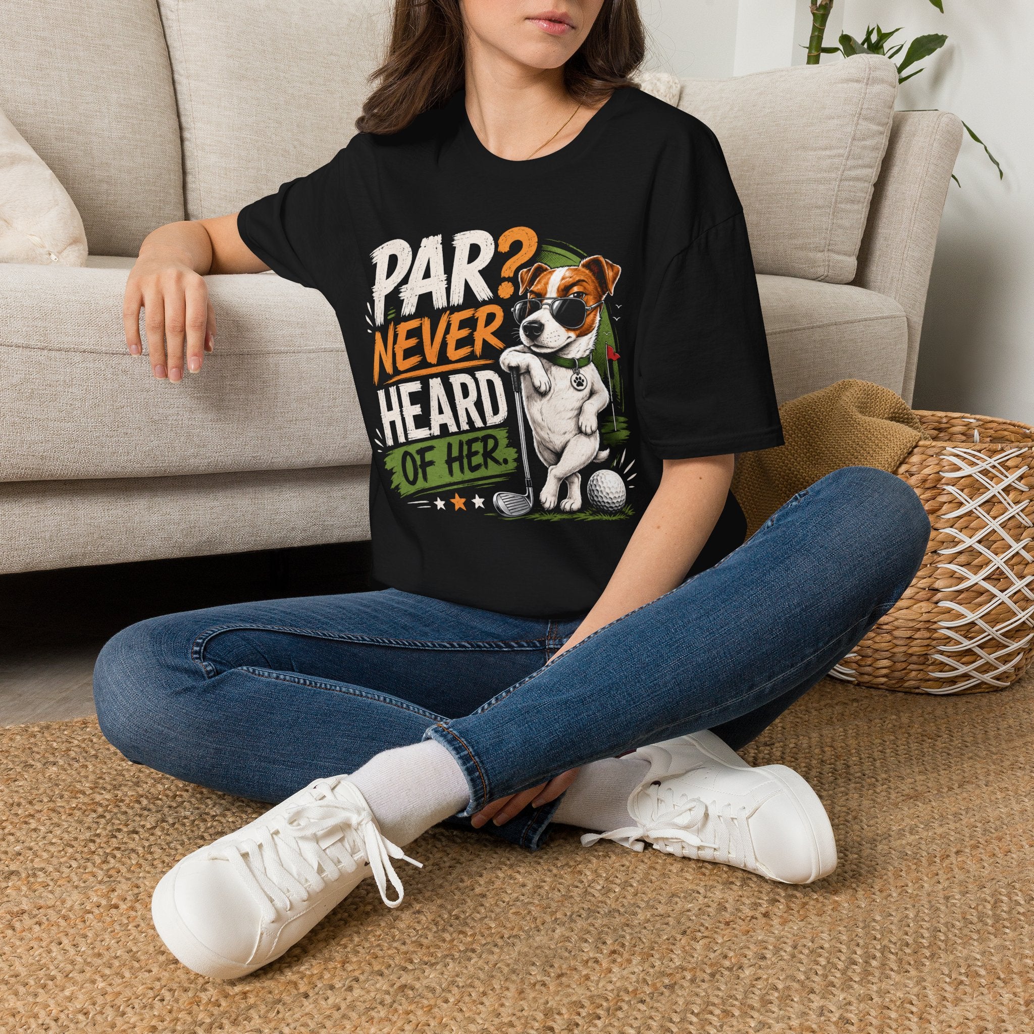 Golf Dog T‑Shirt — “Par? Never Heard of Her” Funny Golfing Graphic Tee