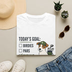 Golf Dog T-Shirt — "Today's Goal: Birdies, Pars, Survive" Funny Golfing Tee