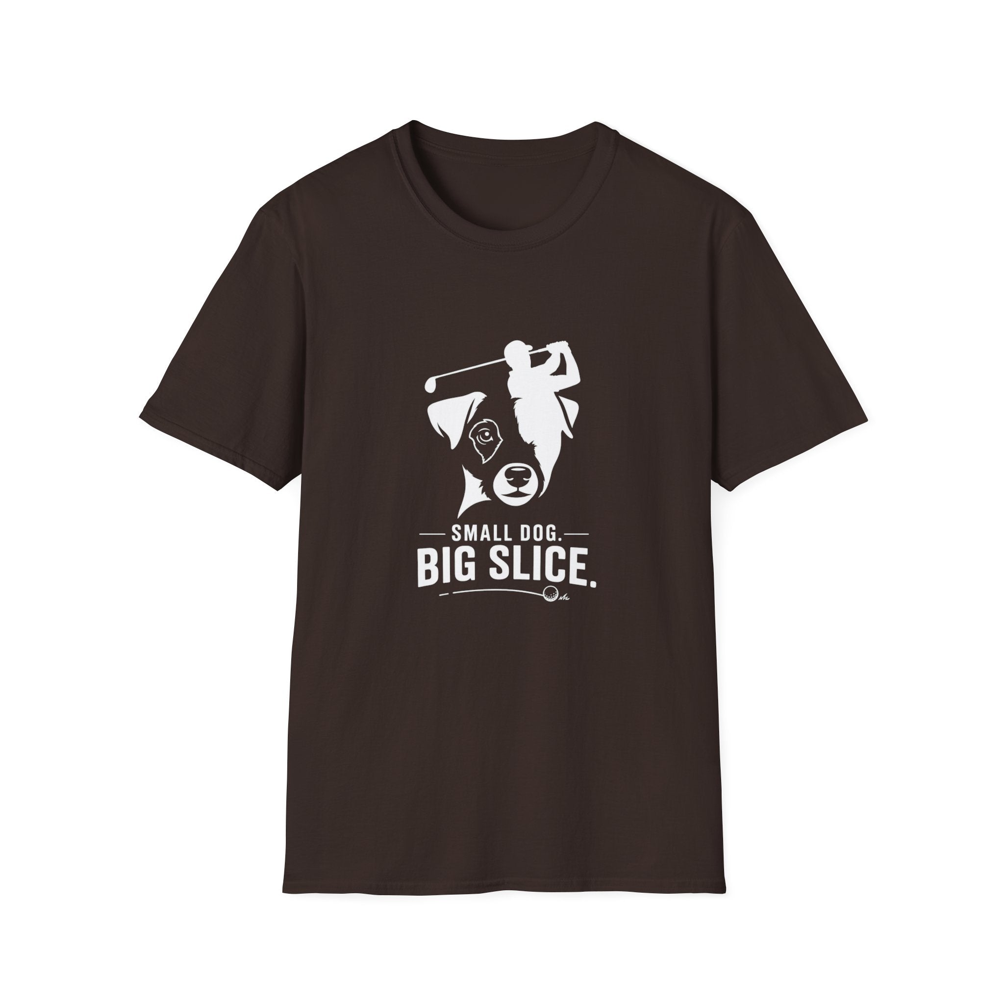 Golf Dog T-Shirt — "Small Dog. Big Slice." Funny Golfing Pet Tee
